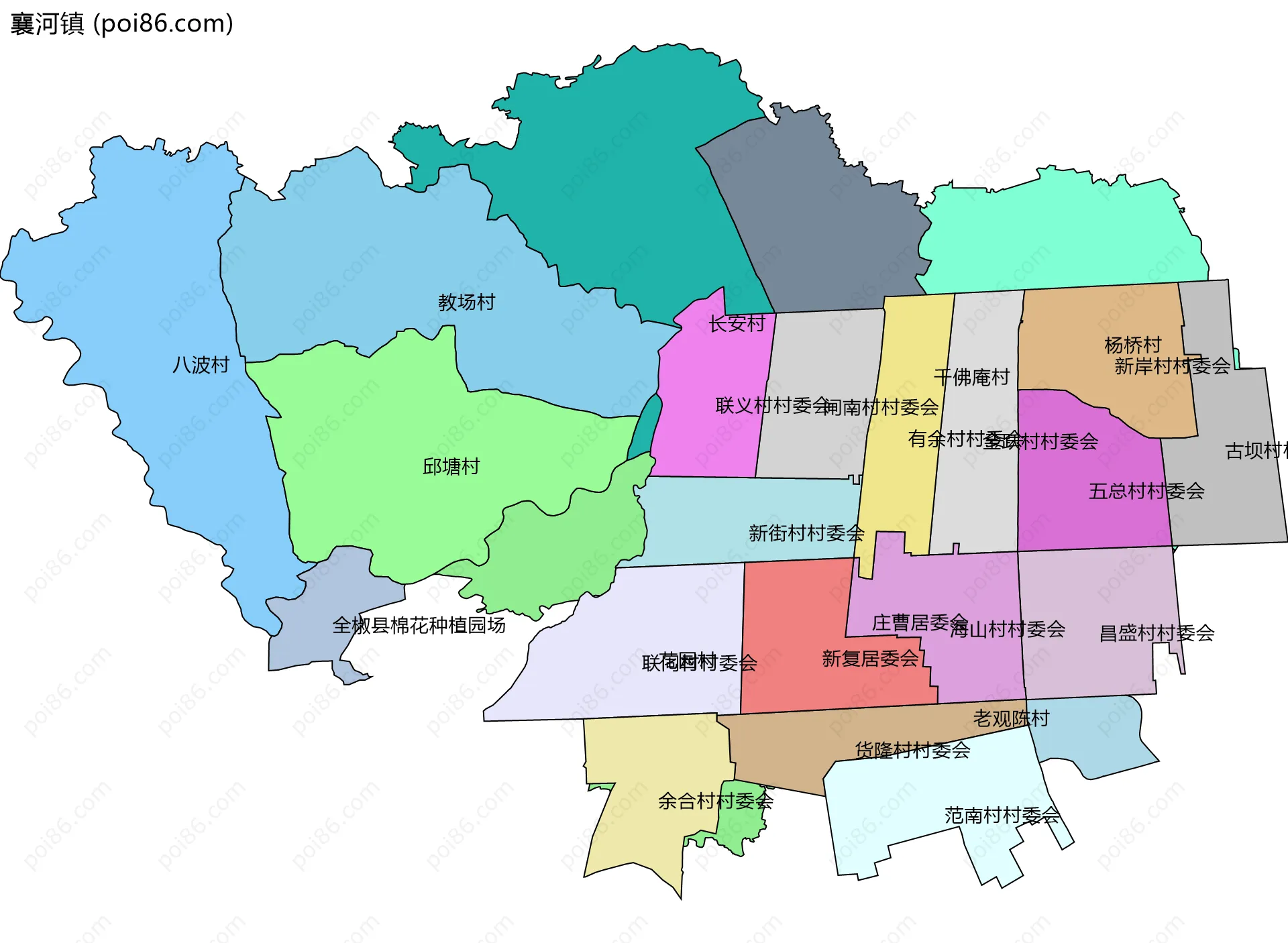 襄河镇边界地图(五级行政区划)