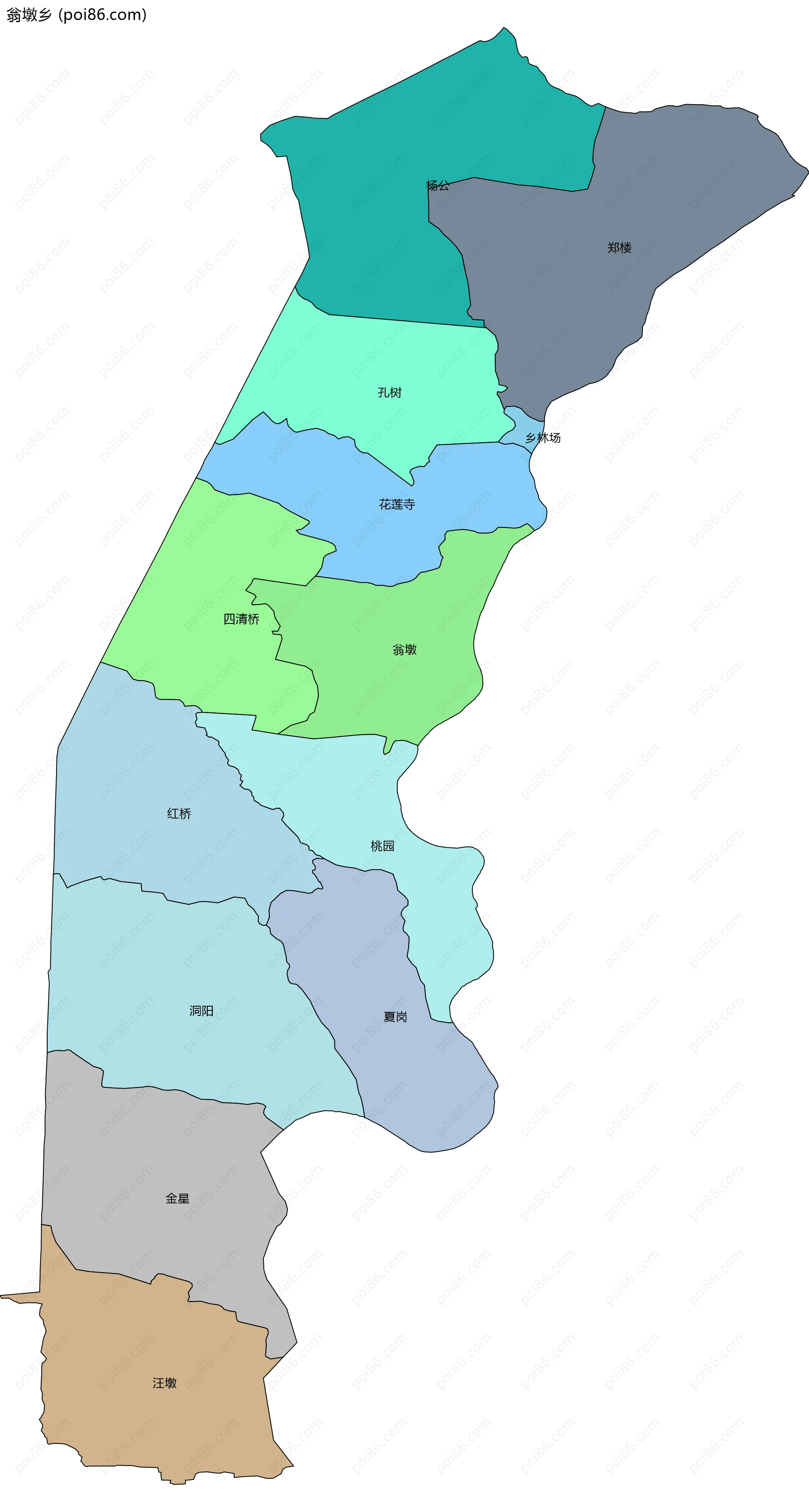 翁墩乡边界地图(五级行政区划)