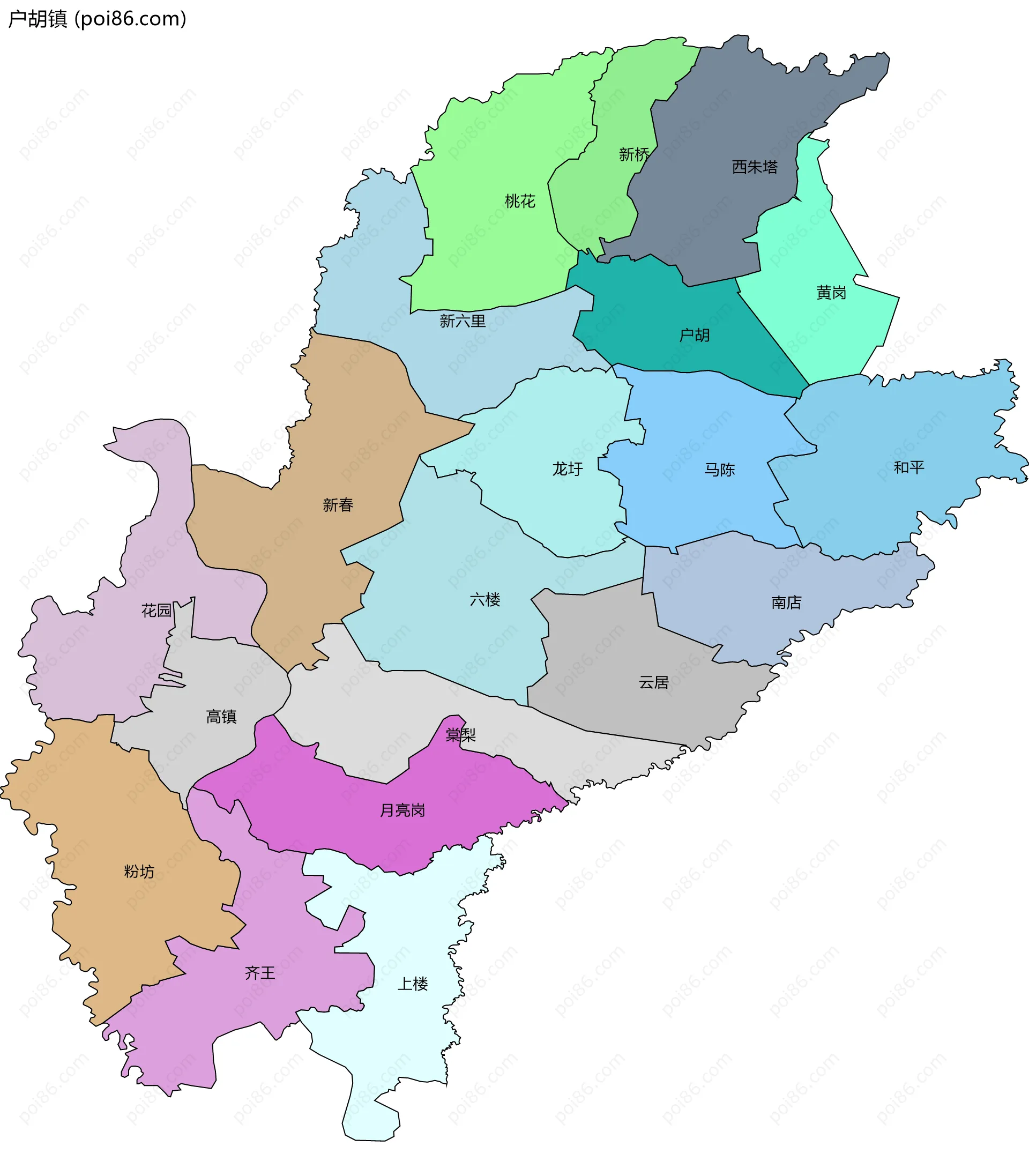 户胡镇边界地图(五级行政区划)