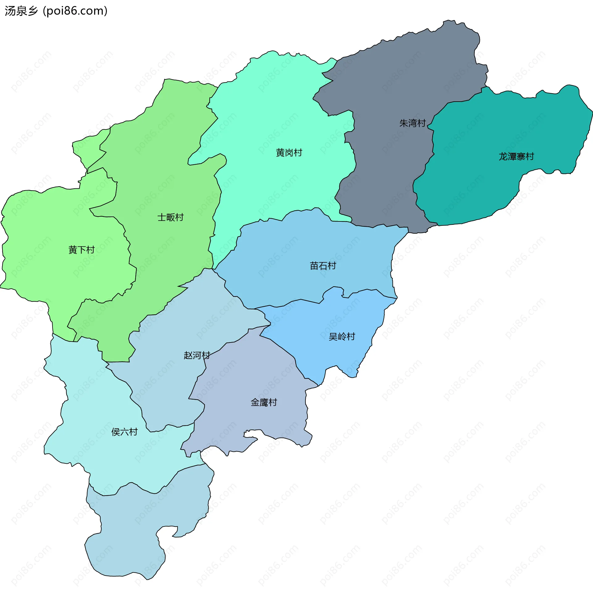 汤泉乡边界地图(五级行政区划)