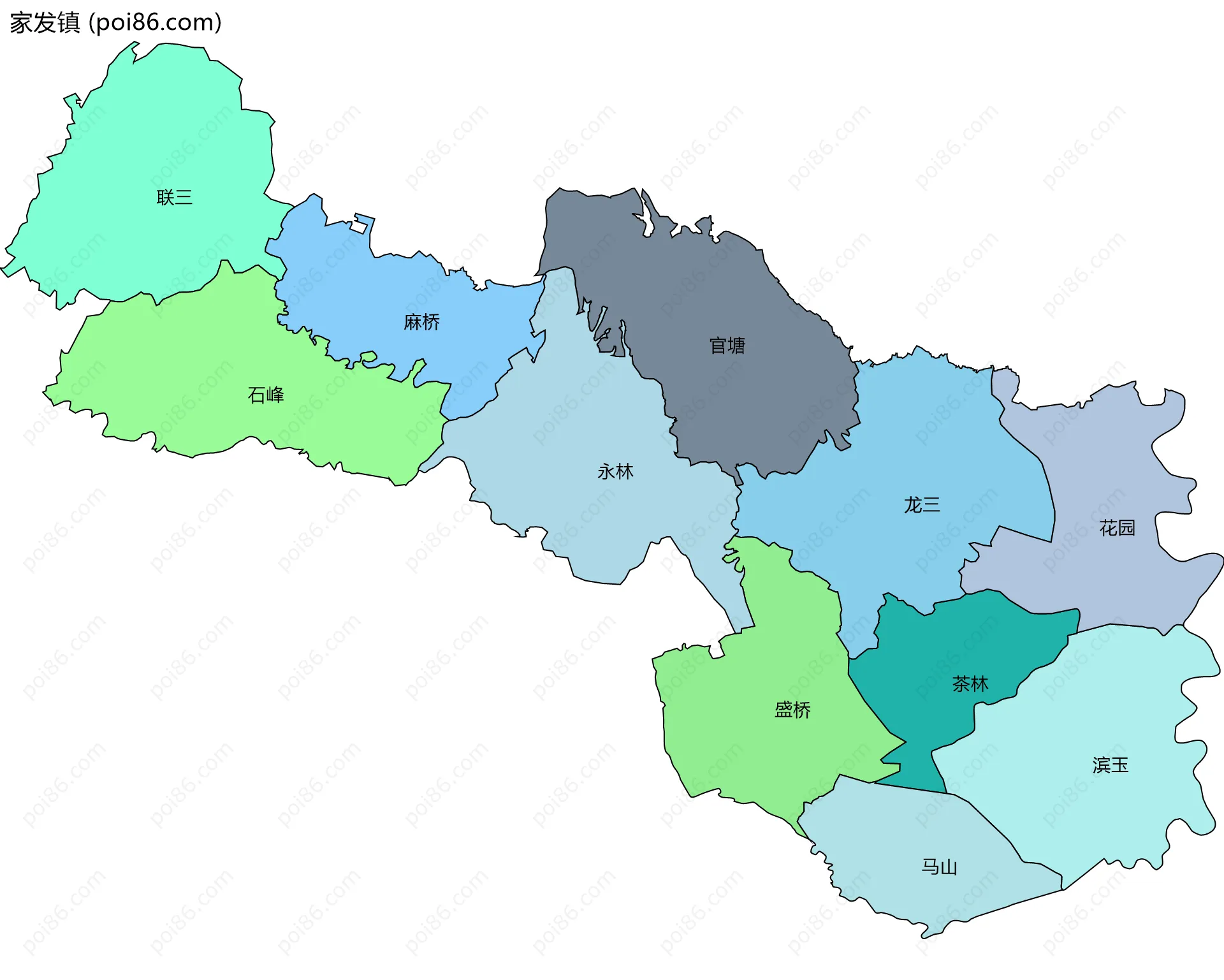 家发镇边界地图(五级行政区划)