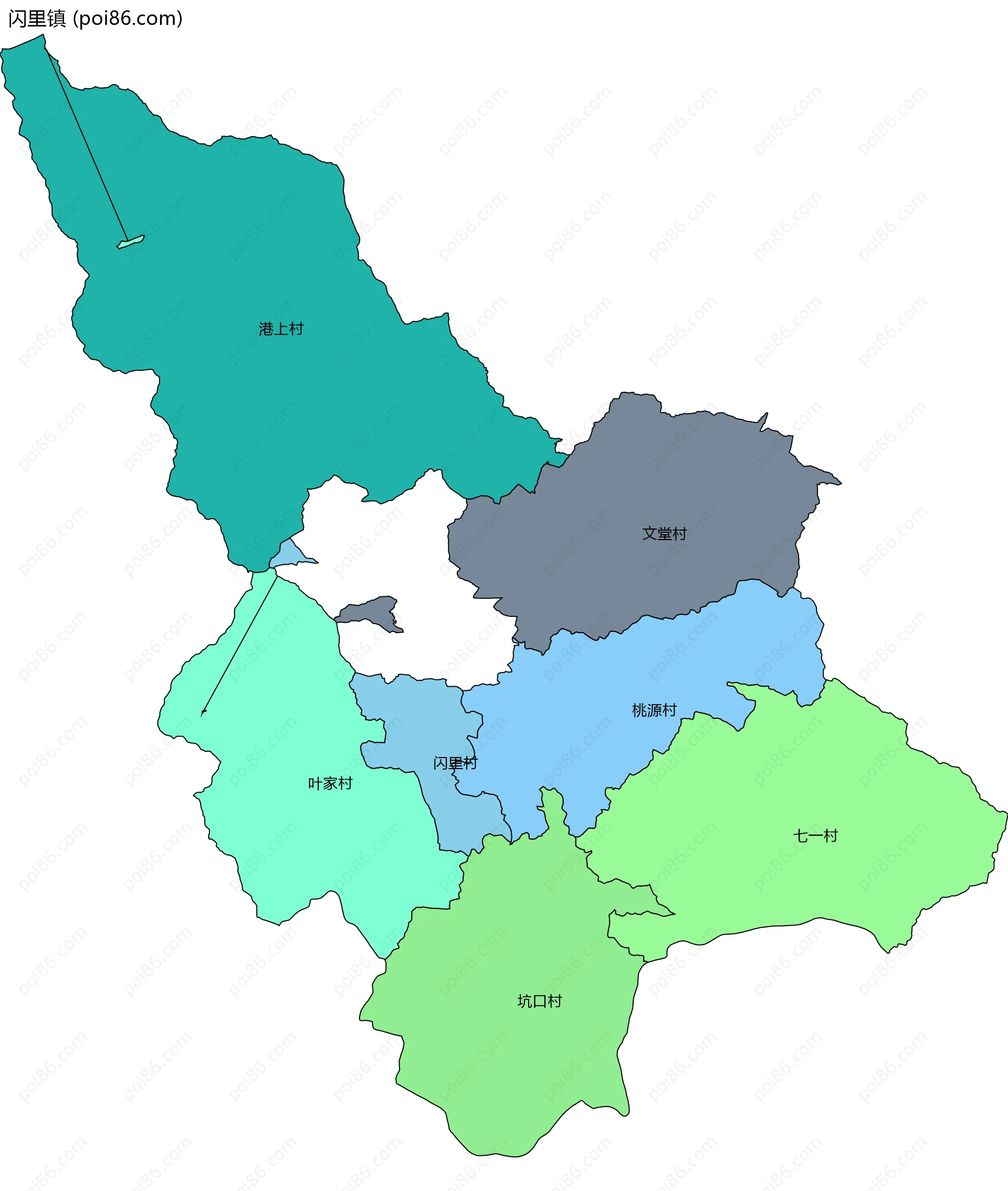 闪里镇边界地图(五级行政区划)