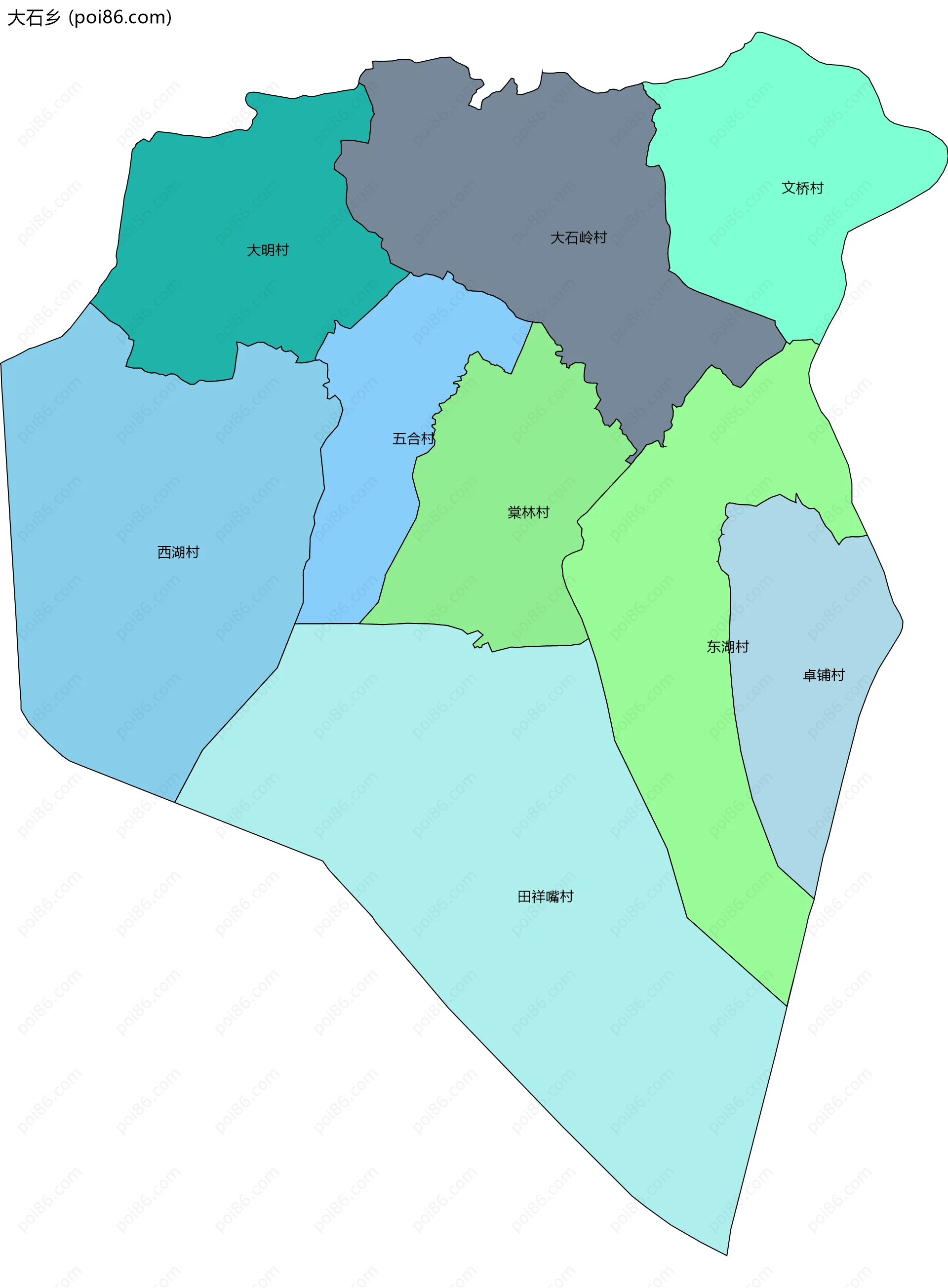 大石乡边界地图(五级行政区划)