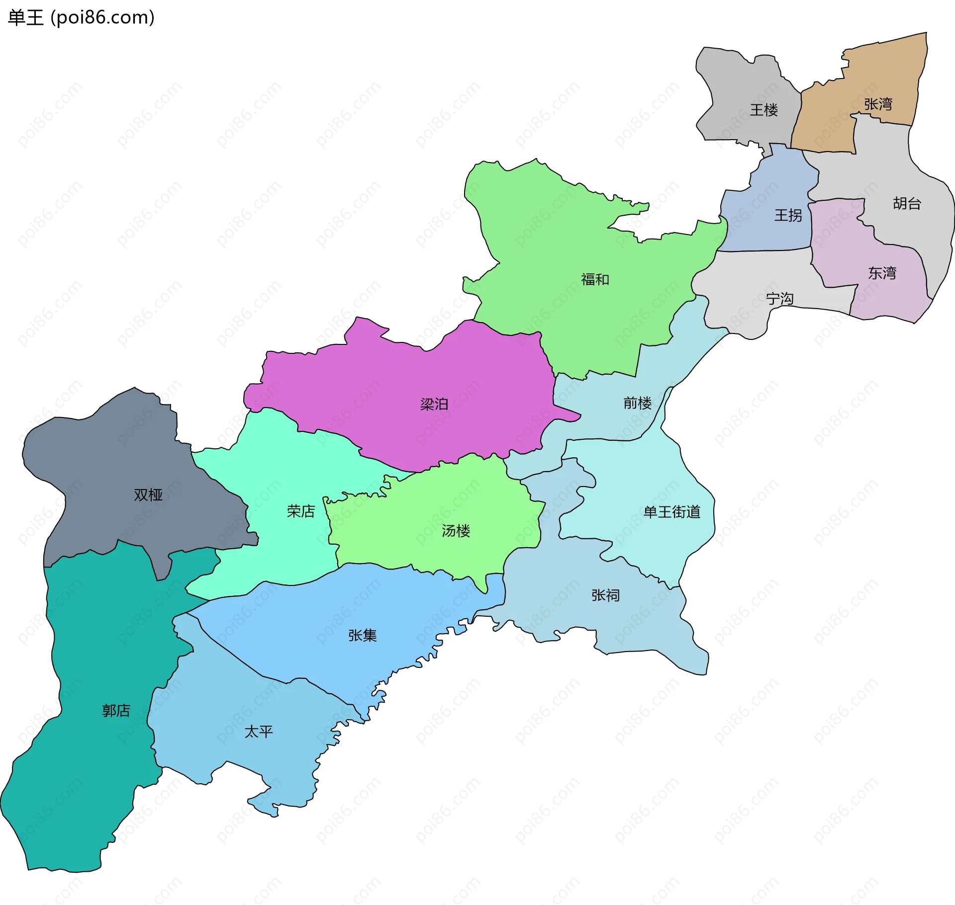 单王边界地图(五级行政区划)