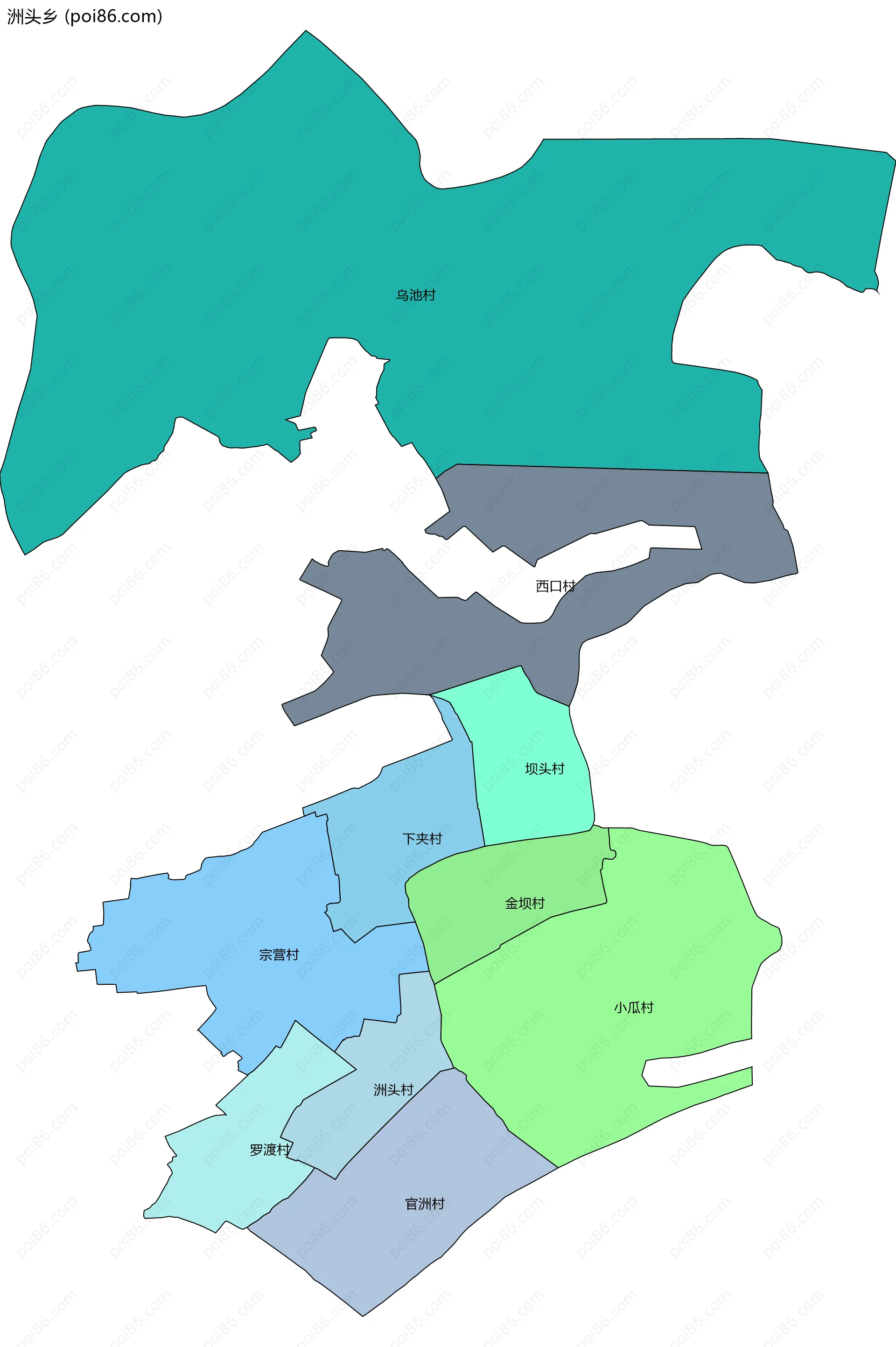 洲头乡边界地图(五级行政区划)