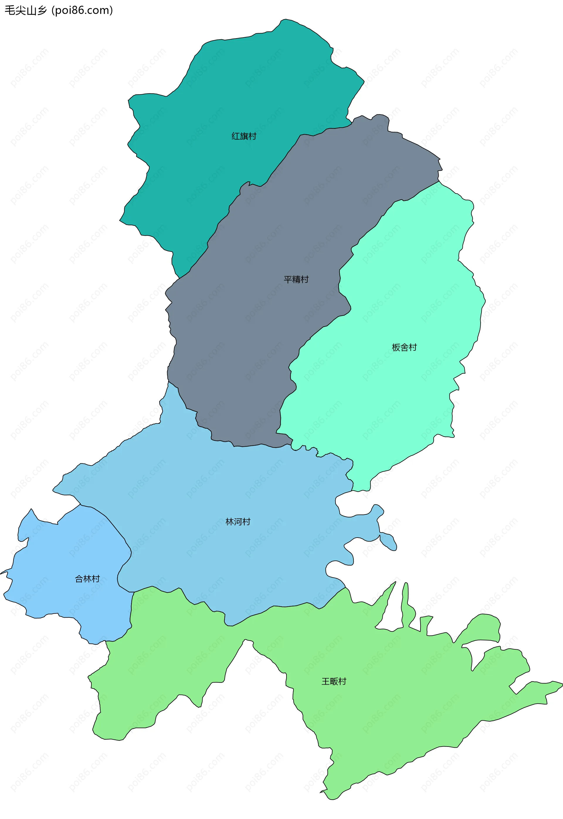 毛尖山乡边界地图(五级行政区划)