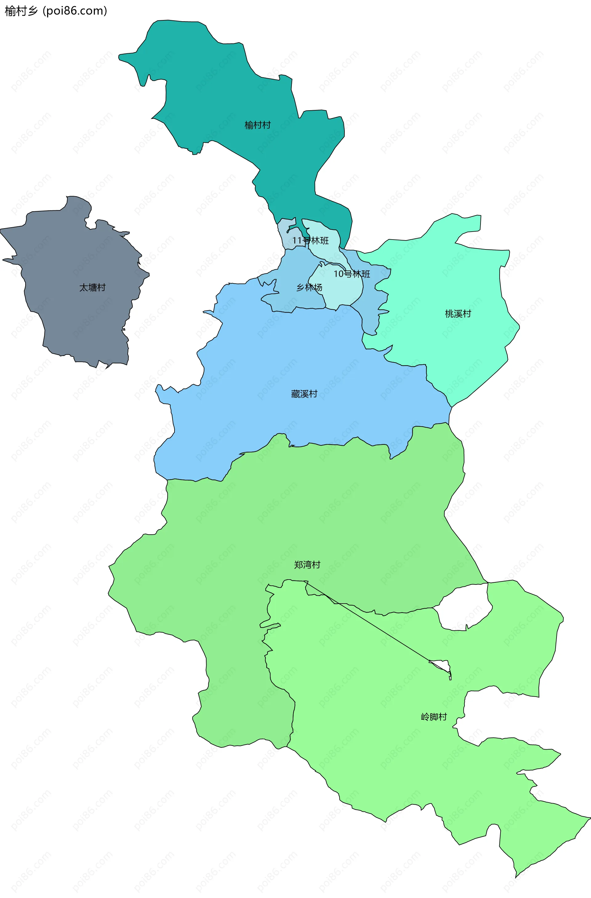 榆村乡边界地图(五级行政区划)