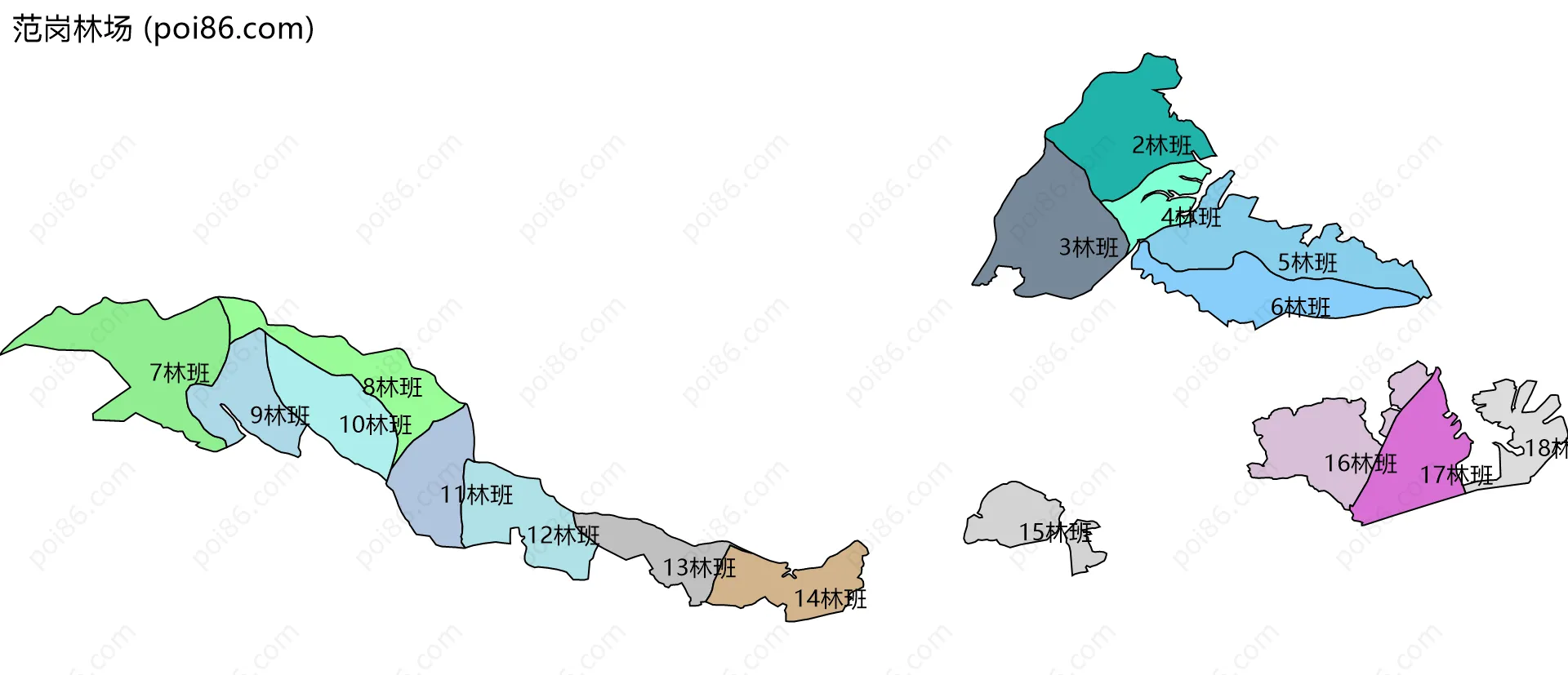 范岗林场边界地图(五级行政区划)