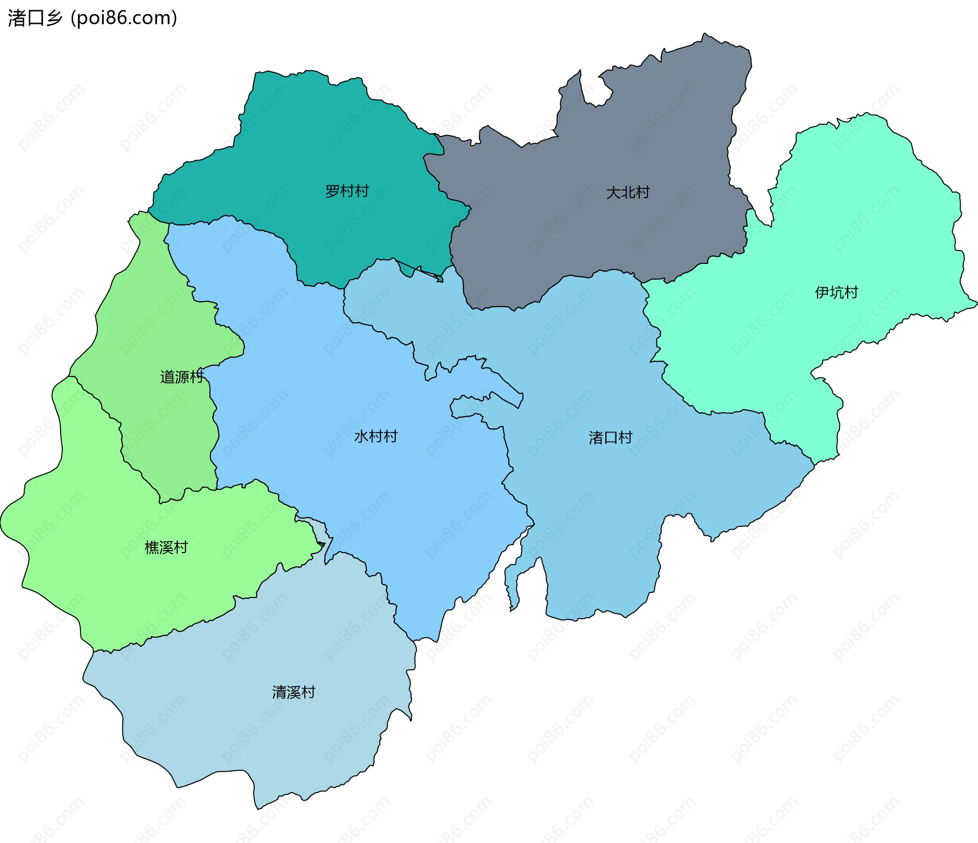 渚口乡边界地图(五级行政区划)