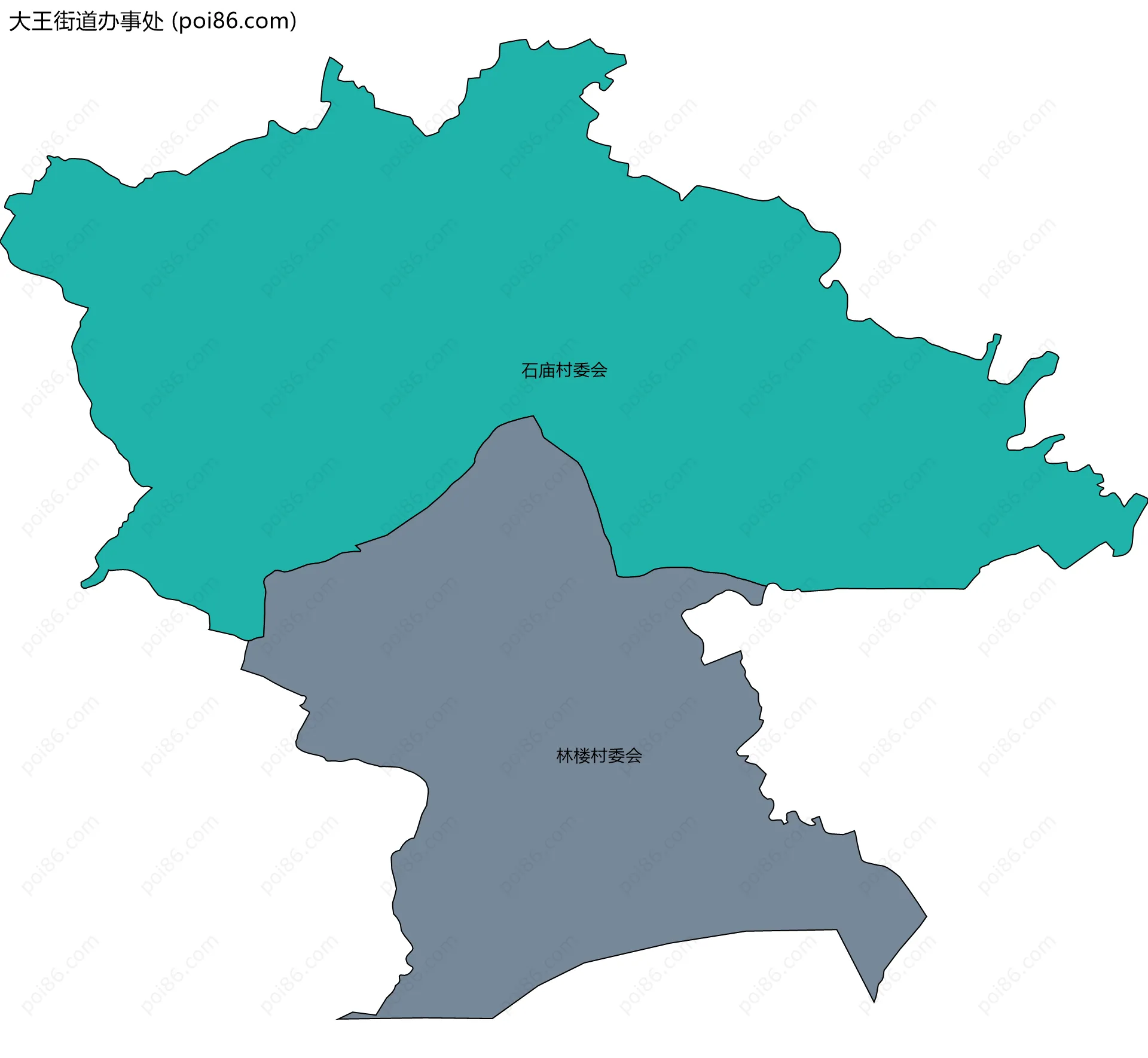 大王街道办事处边界地图(五级行政区划)