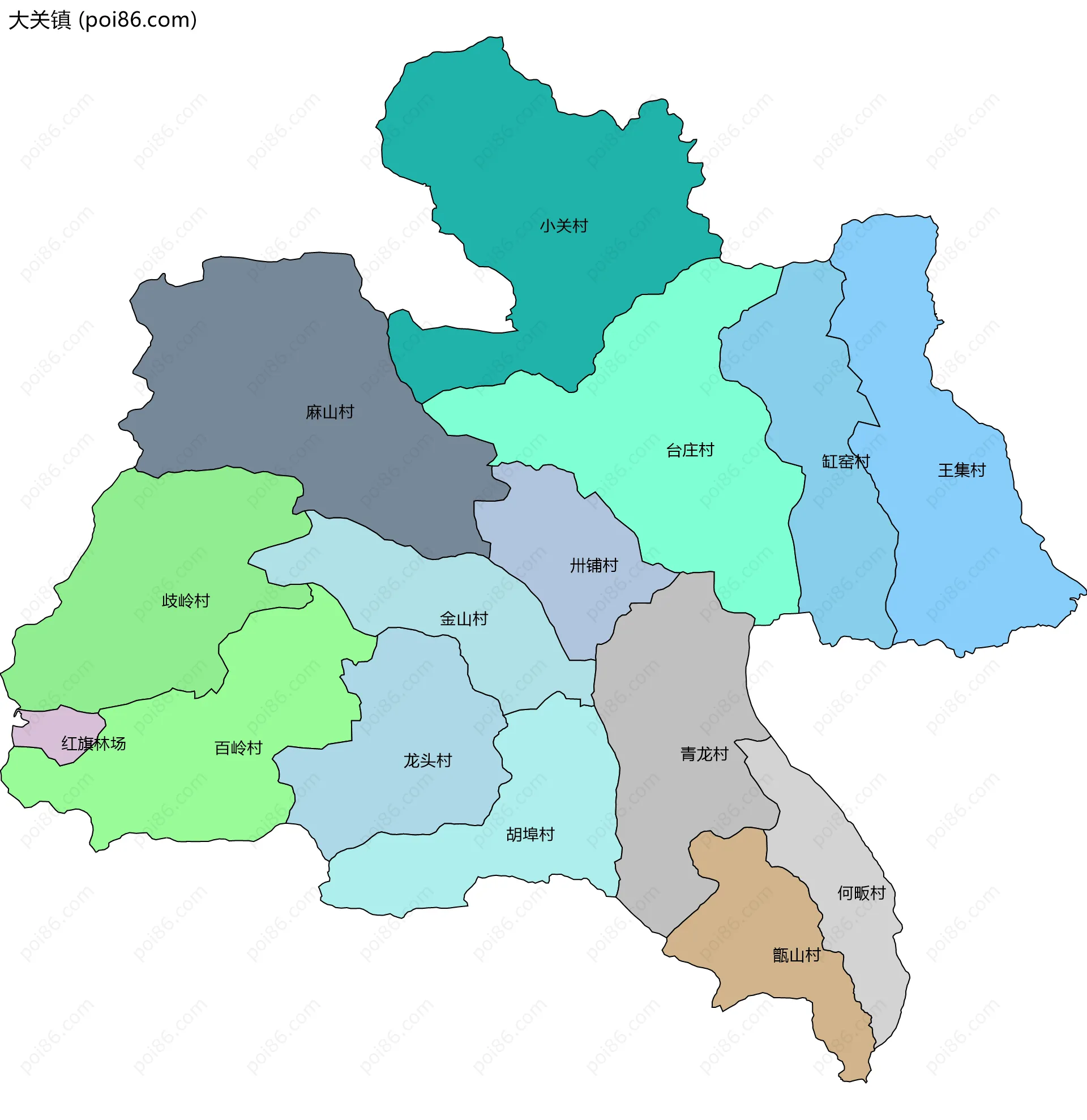 大关镇边界地图(五级行政区划)