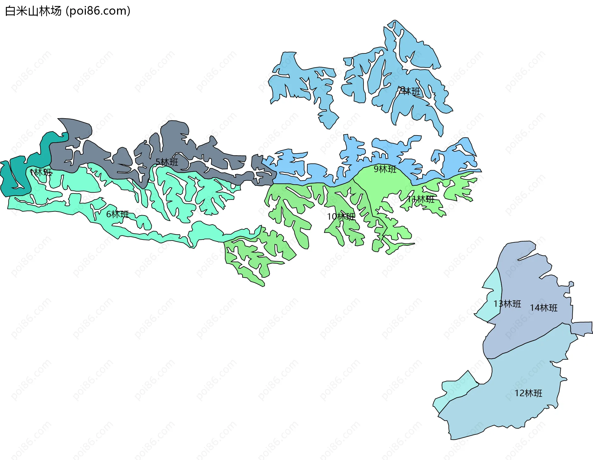 白米山林场边界地图(五级行政区划)