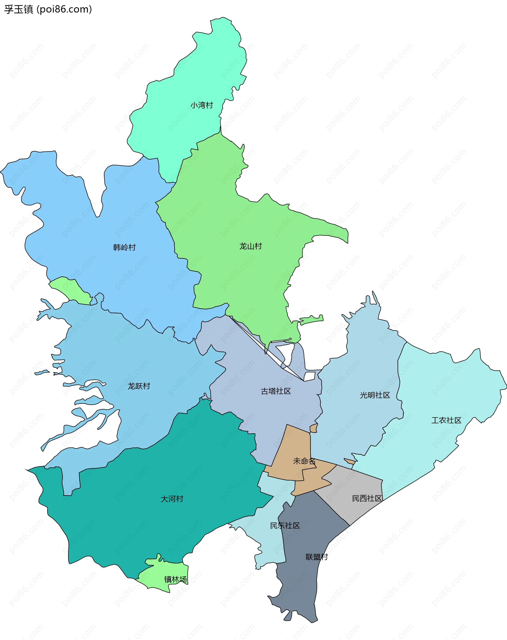 孚玉镇边界地图(五级行政区划)