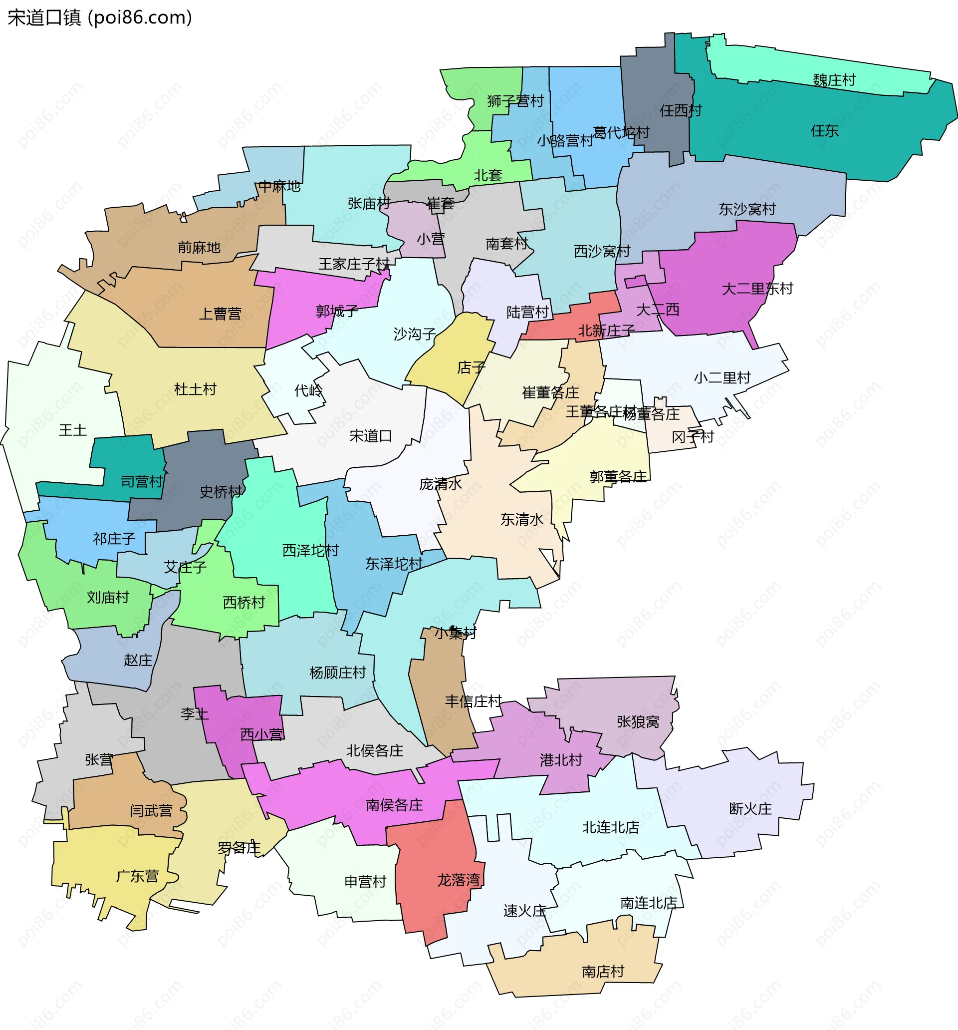 宋道口镇边界地图(五级行政区划)