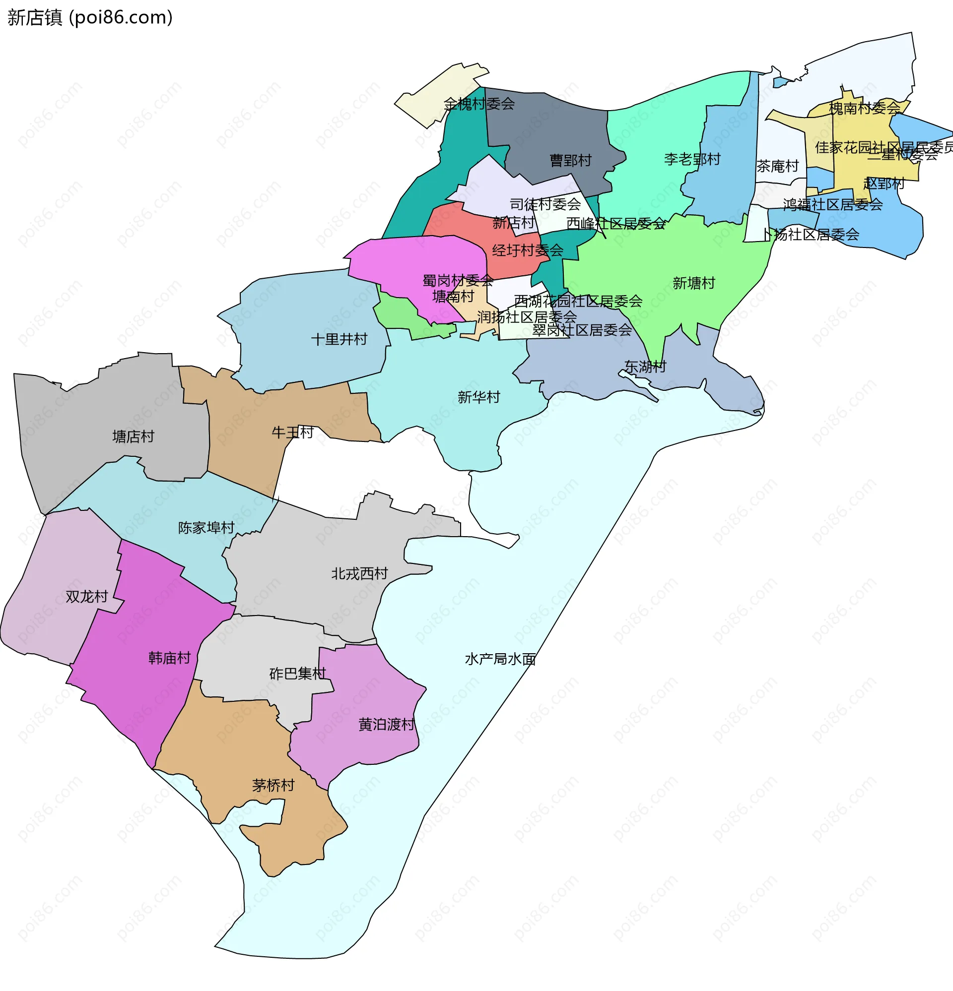 新店镇边界地图(五级行政区划)