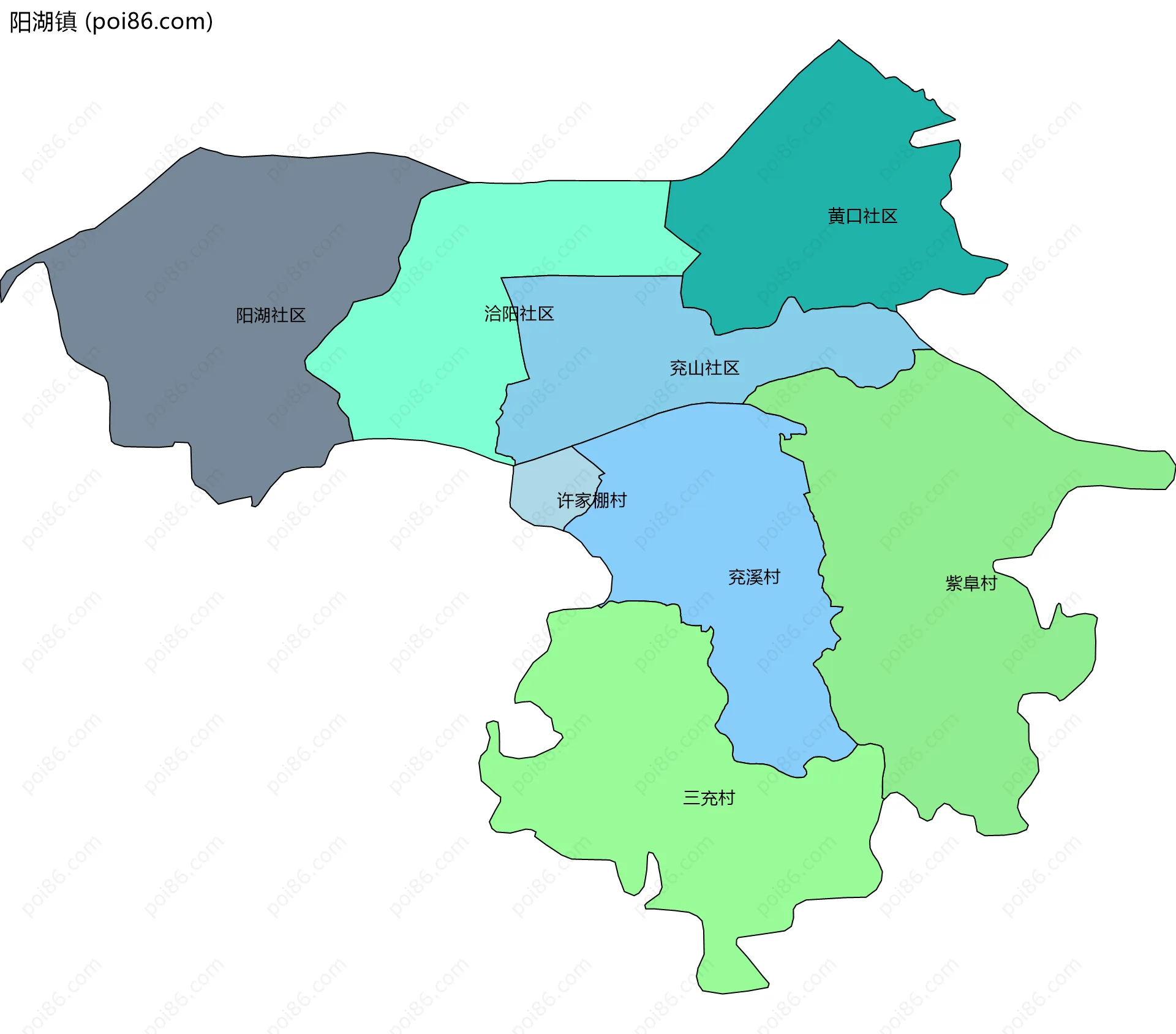 阳湖镇边界地图(五级行政区划)