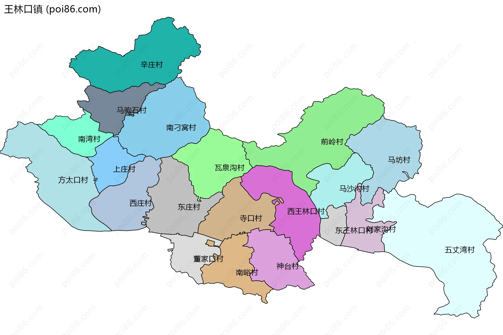 王林口镇边界地图(五级行政区划)