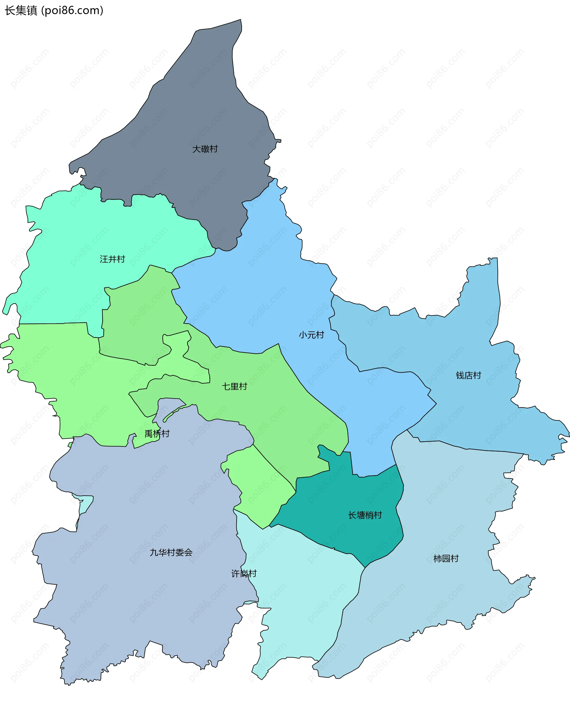 长集镇边界地图(五级行政区划)