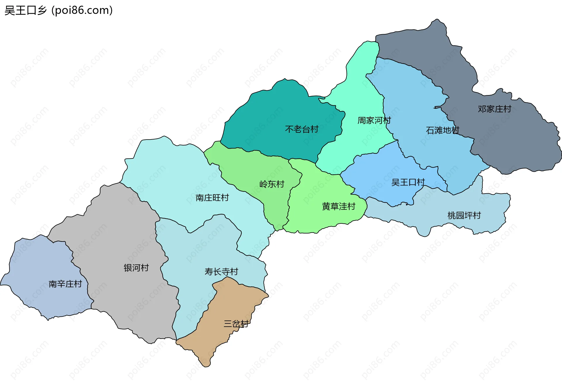 吴王口乡边界地图(五级行政区划)