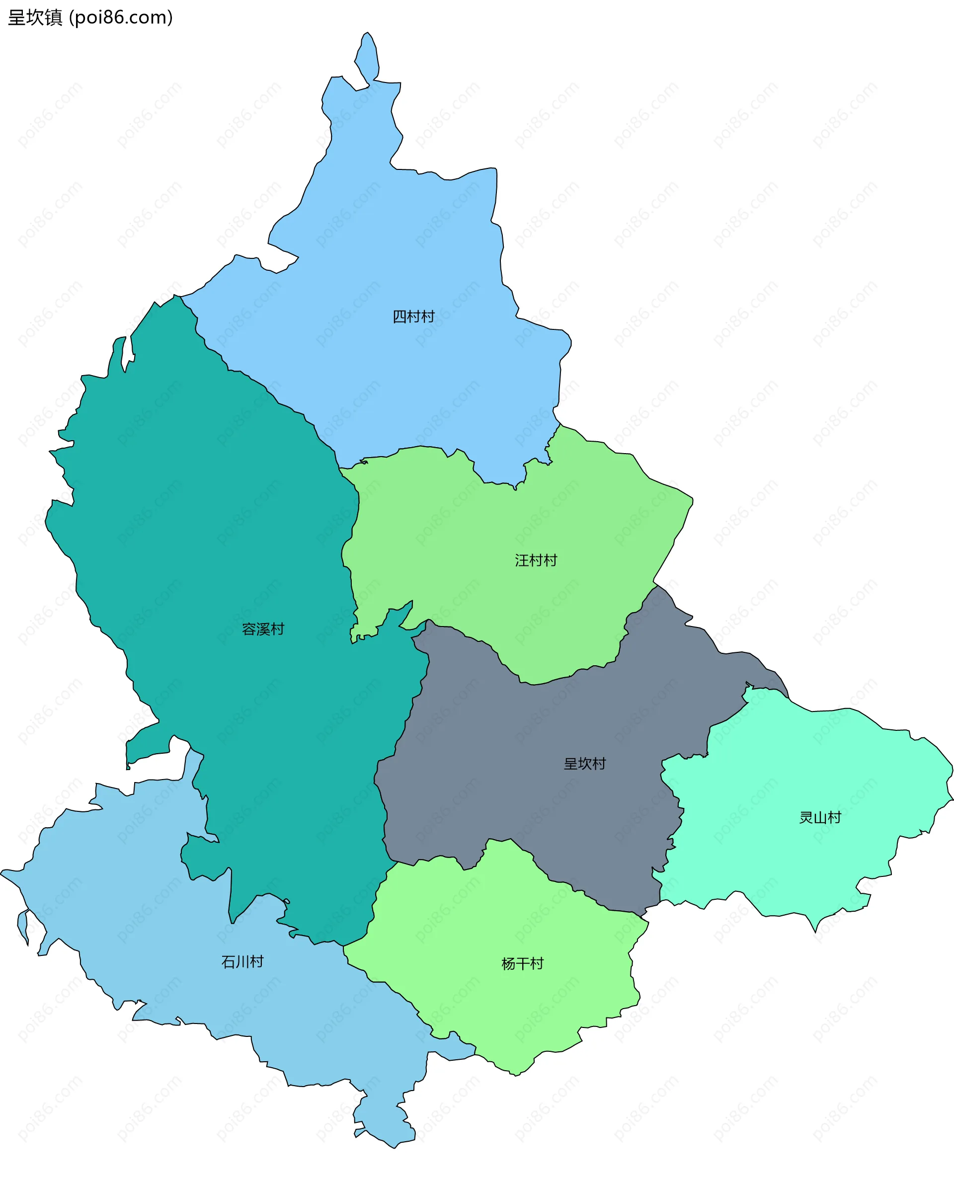 呈坎镇边界地图(五级行政区划)