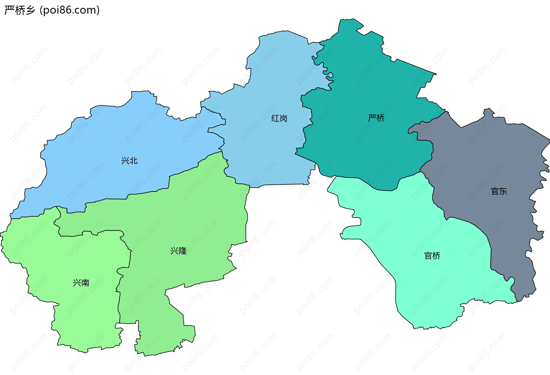 严桥乡边界地图(五级行政区划)