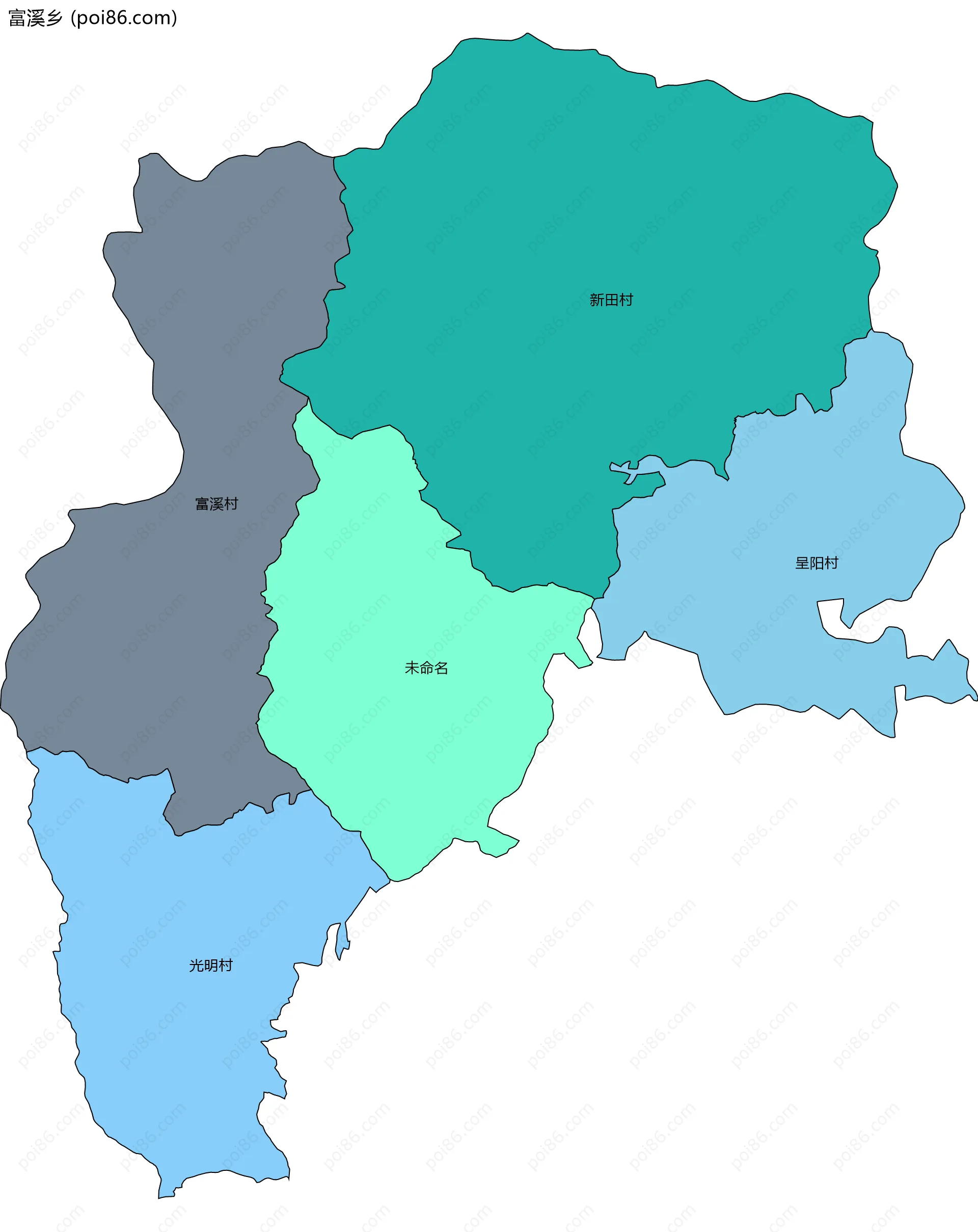 富溪乡边界地图(五级行政区划)