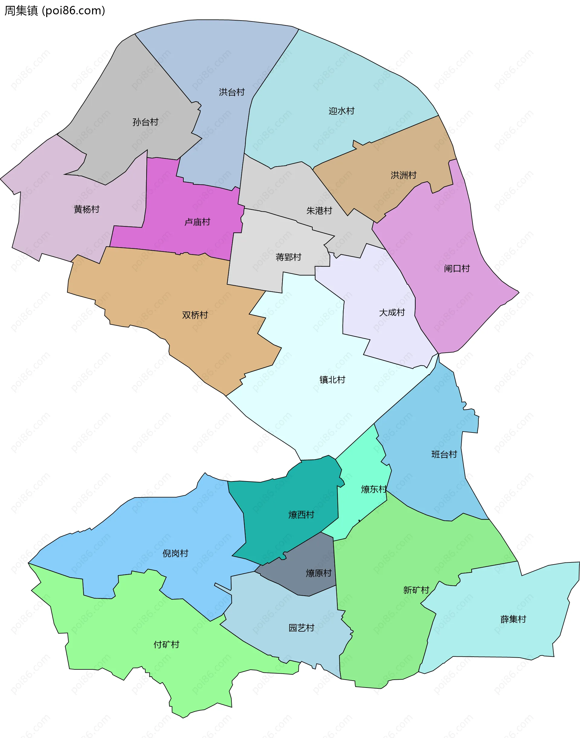 周集镇边界地图(五级行政区划)