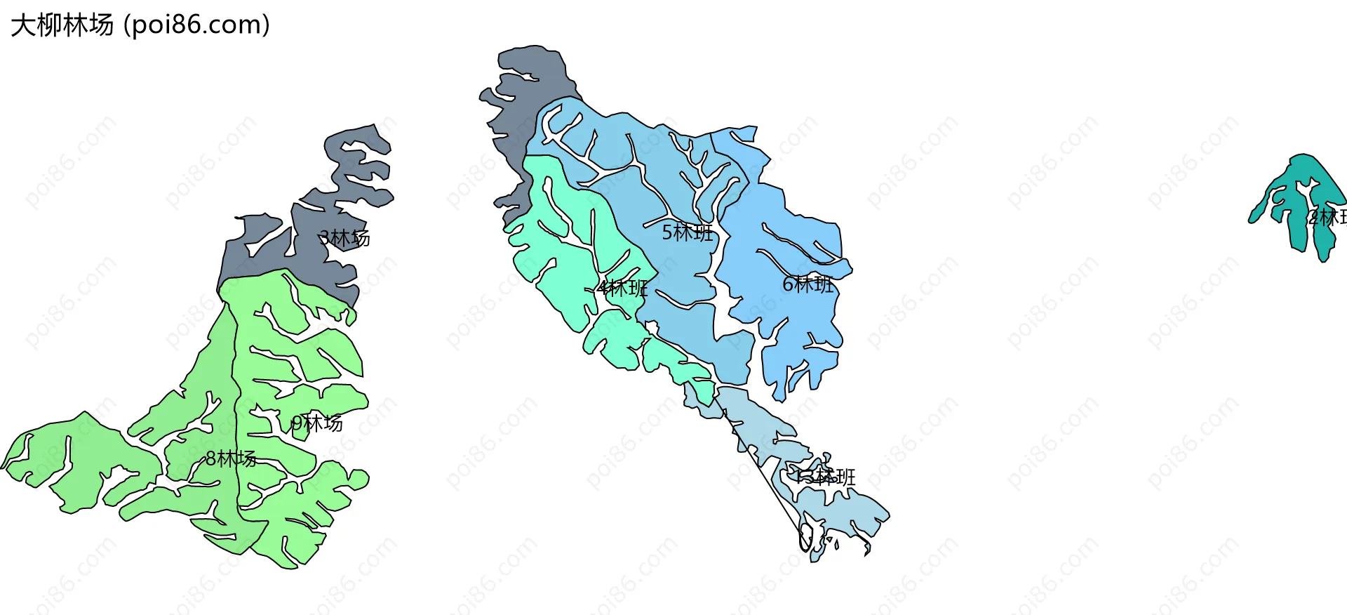 大柳林场边界地图(五级行政区划)