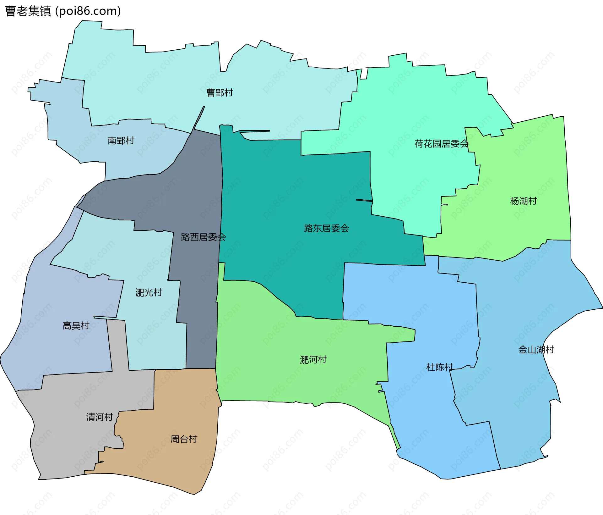 曹老集镇边界地图(五级行政区划)