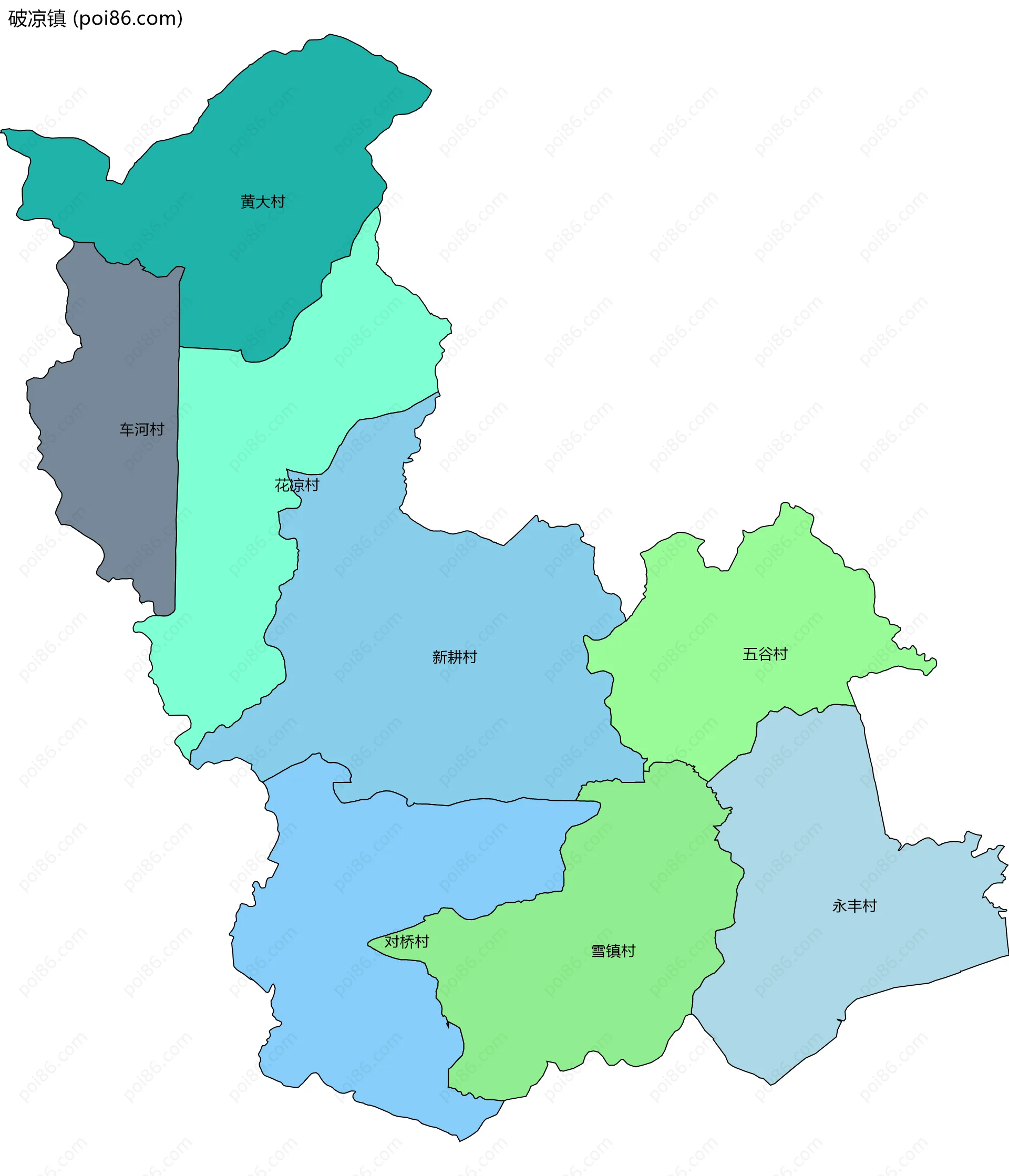 破凉镇边界地图(五级行政区划)
