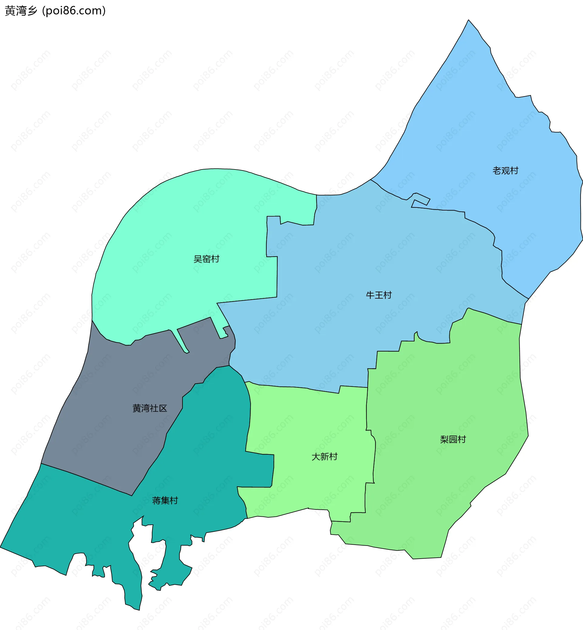 黄湾乡边界地图(五级行政区划)