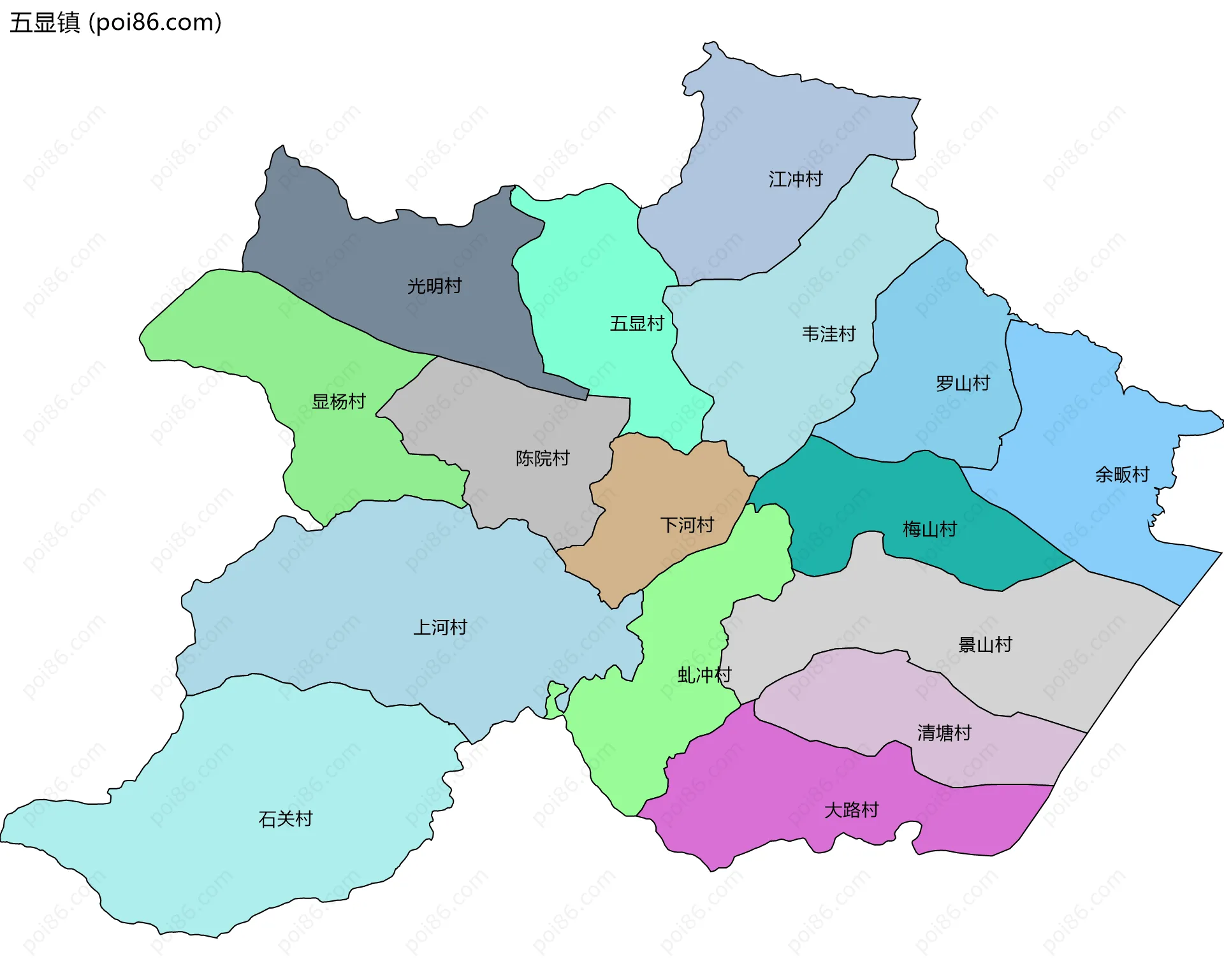 五显镇边界地图(五级行政区划)