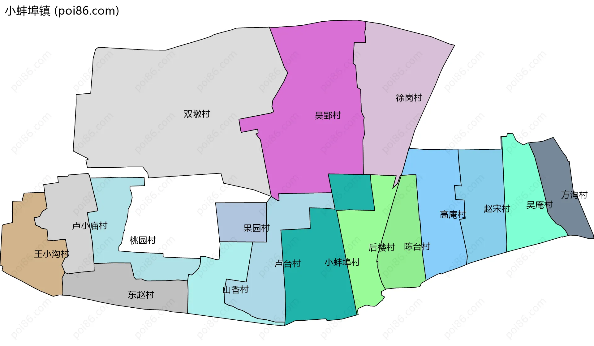 小蚌埠镇边界地图(五级行政区划)