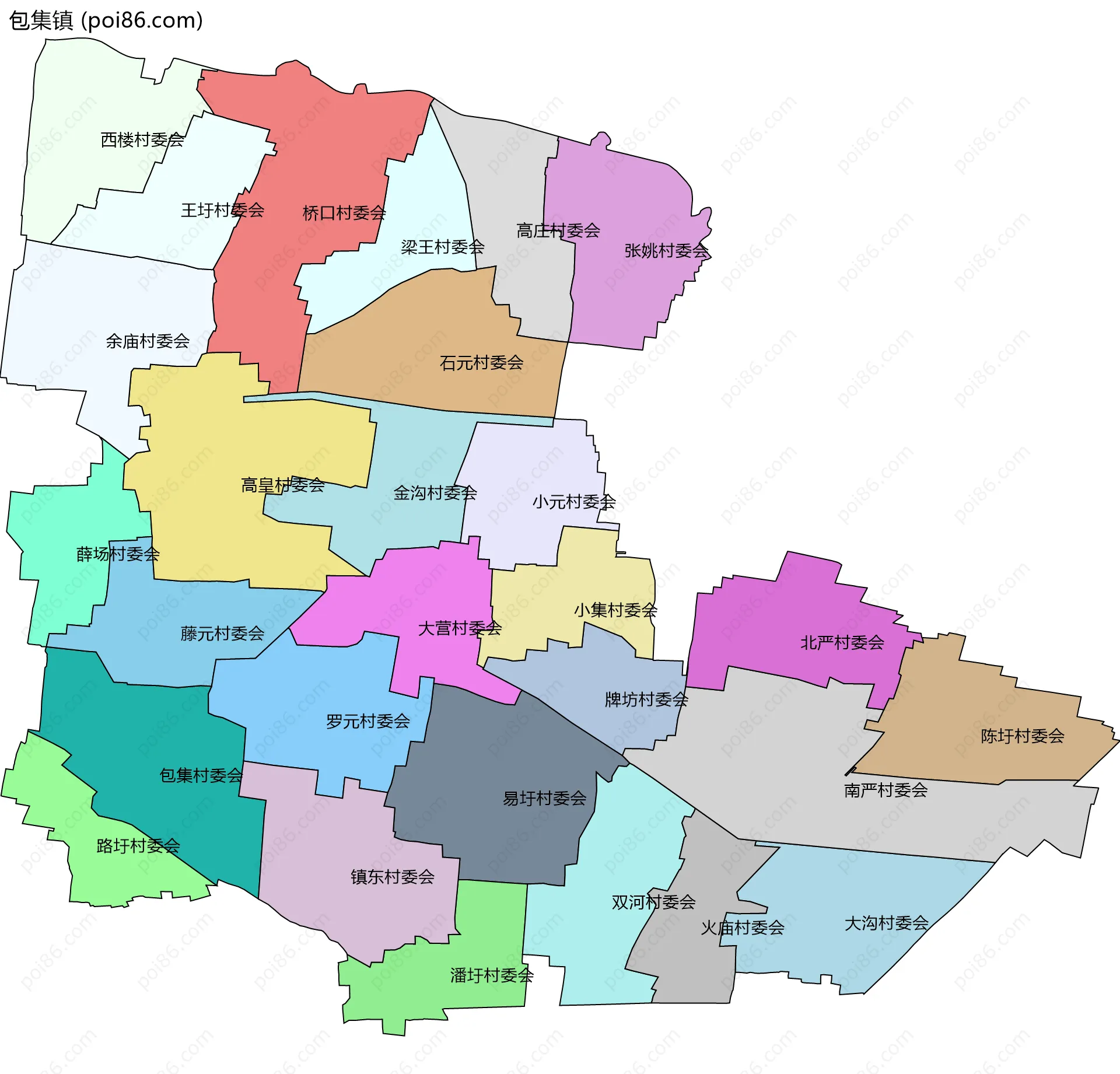 包集镇边界地图(五级行政区划)
