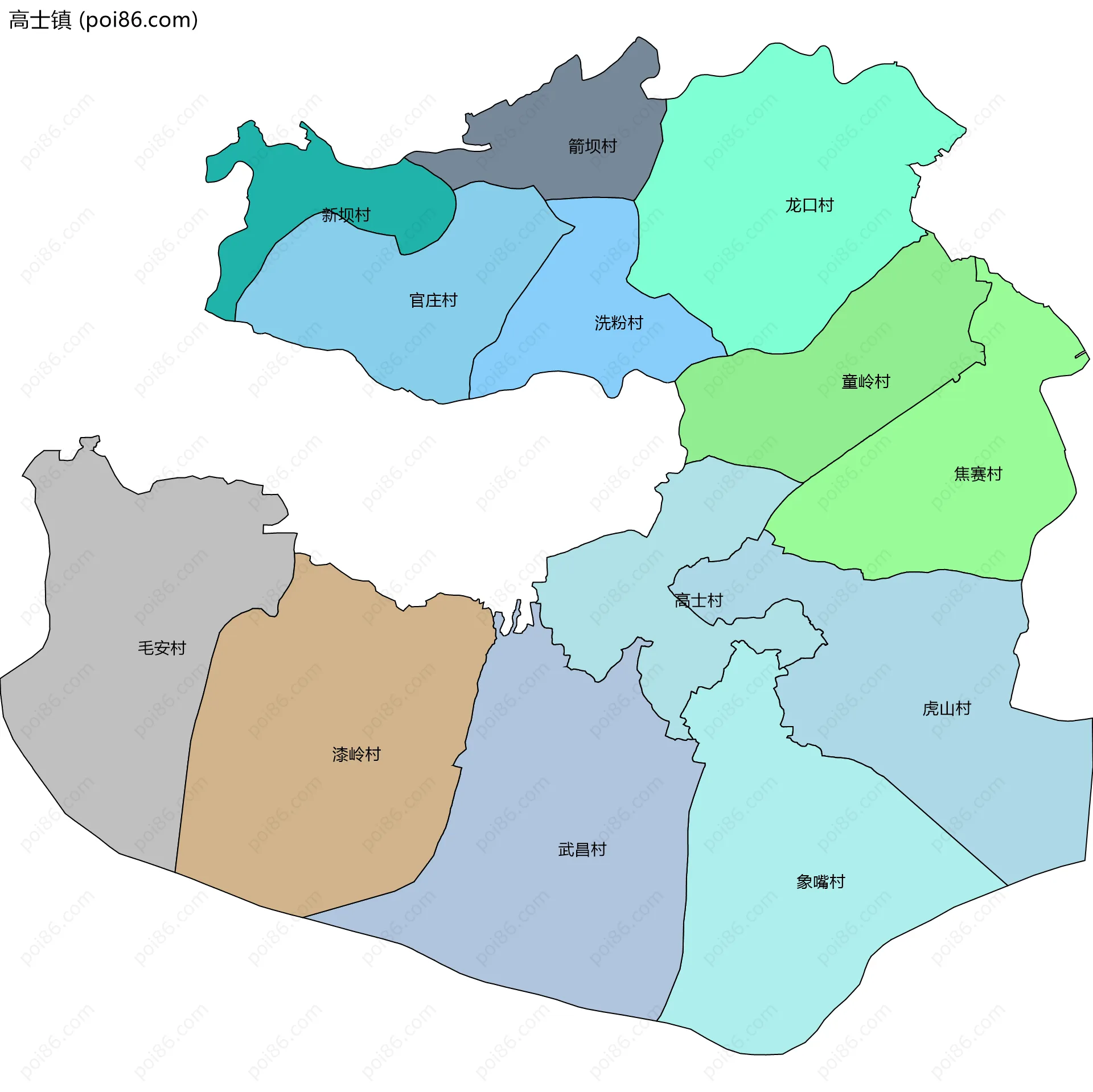 高士镇边界地图(五级行政区划)