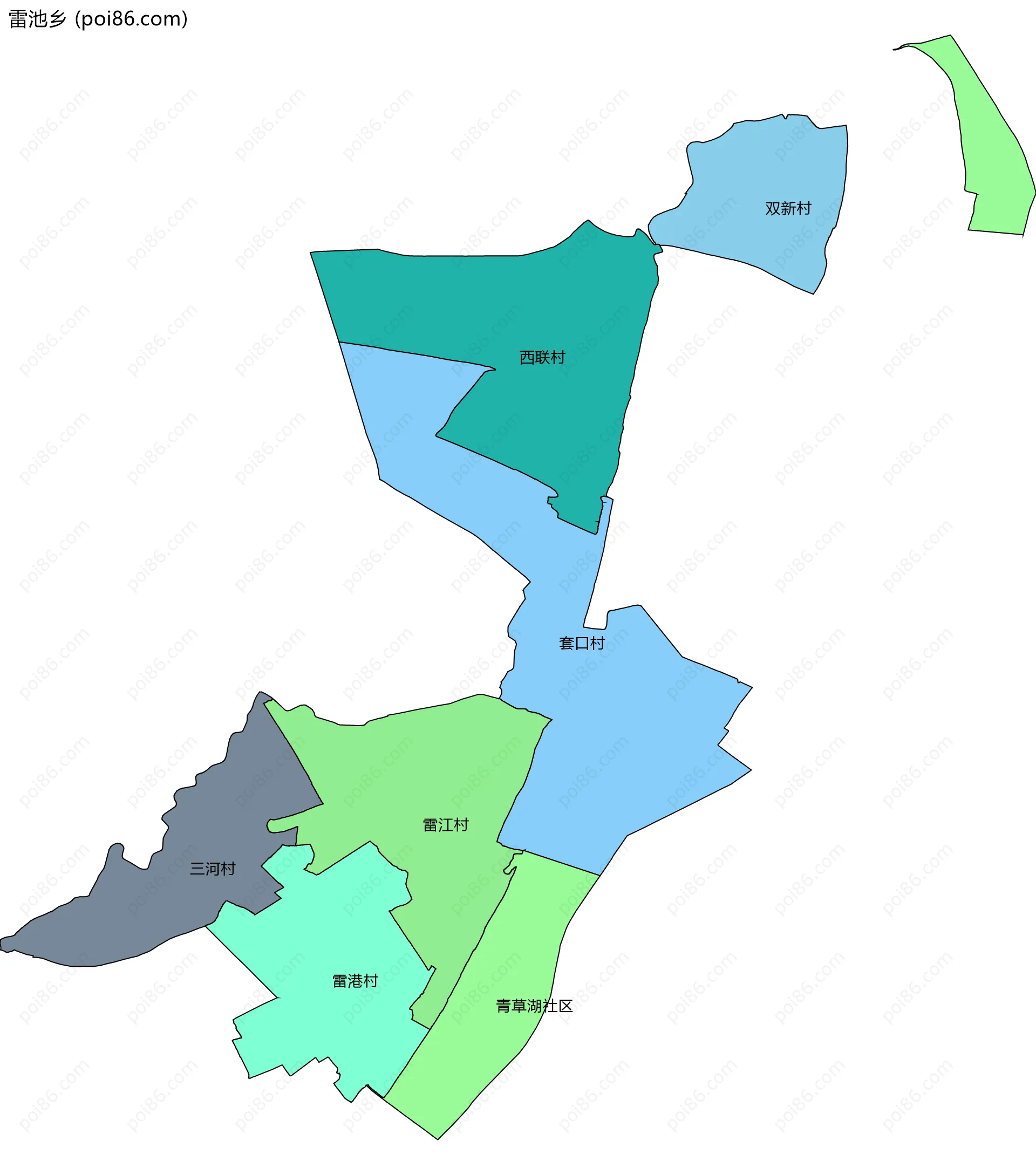 雷池乡边界地图(五级行政区划)