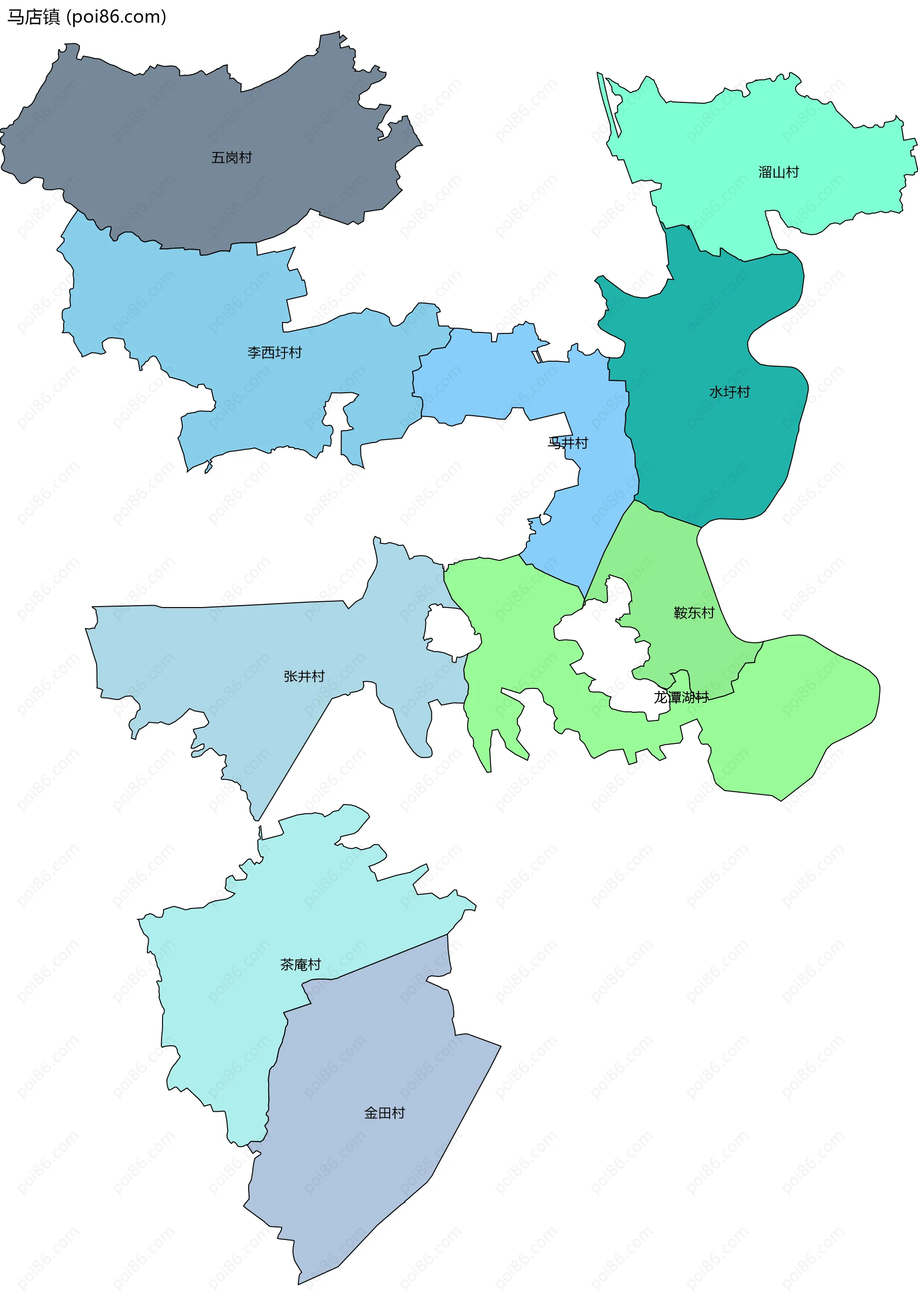马店镇边界地图(五级行政区划)