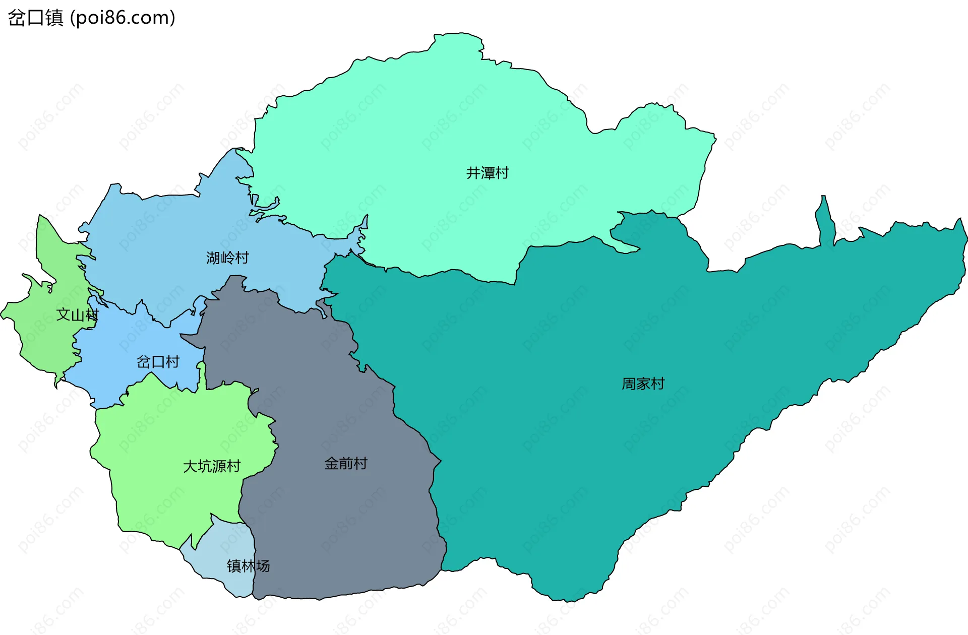 岔口镇边界地图(五级行政区划)