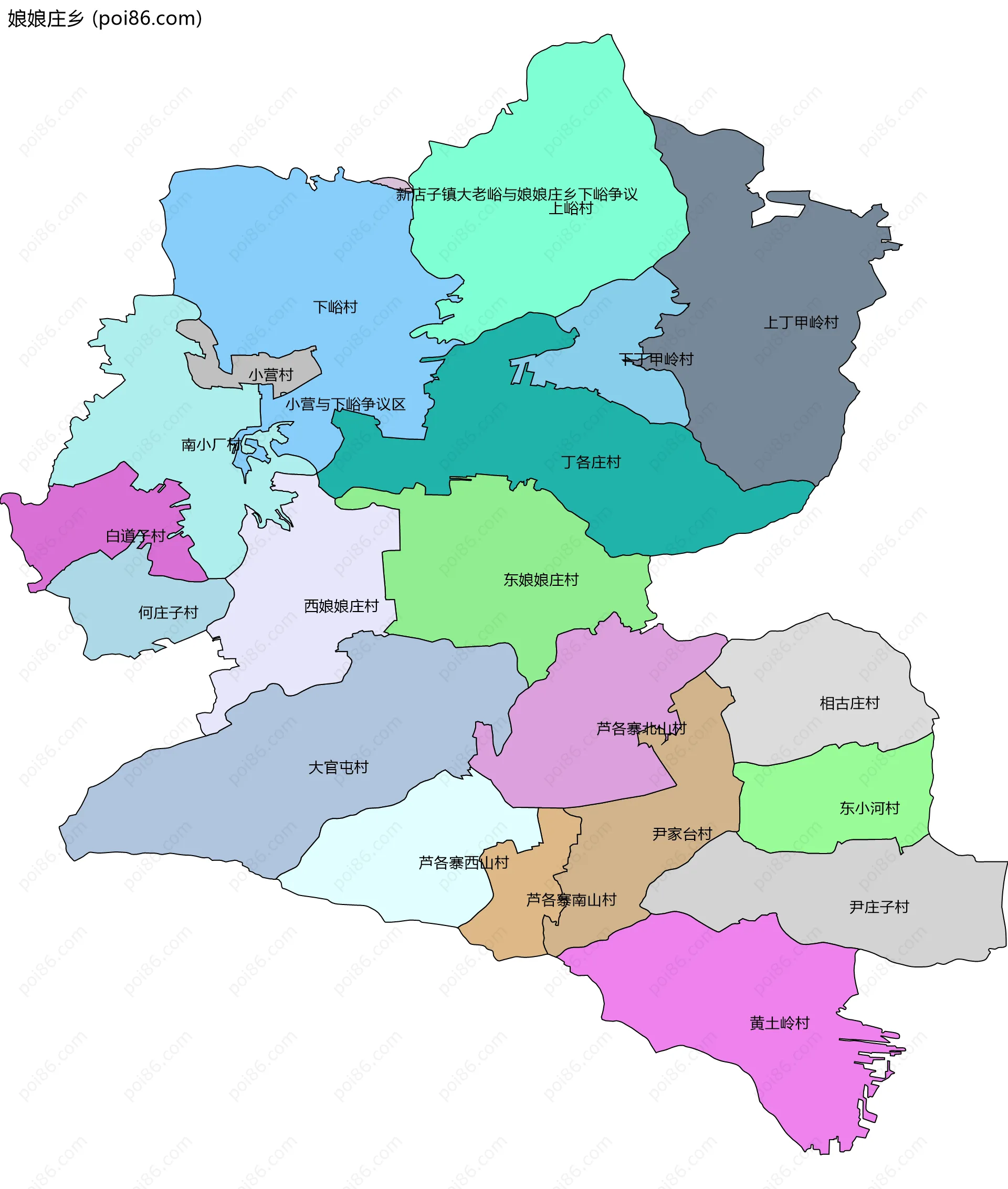 娘娘庄乡边界地图(五级行政区划)