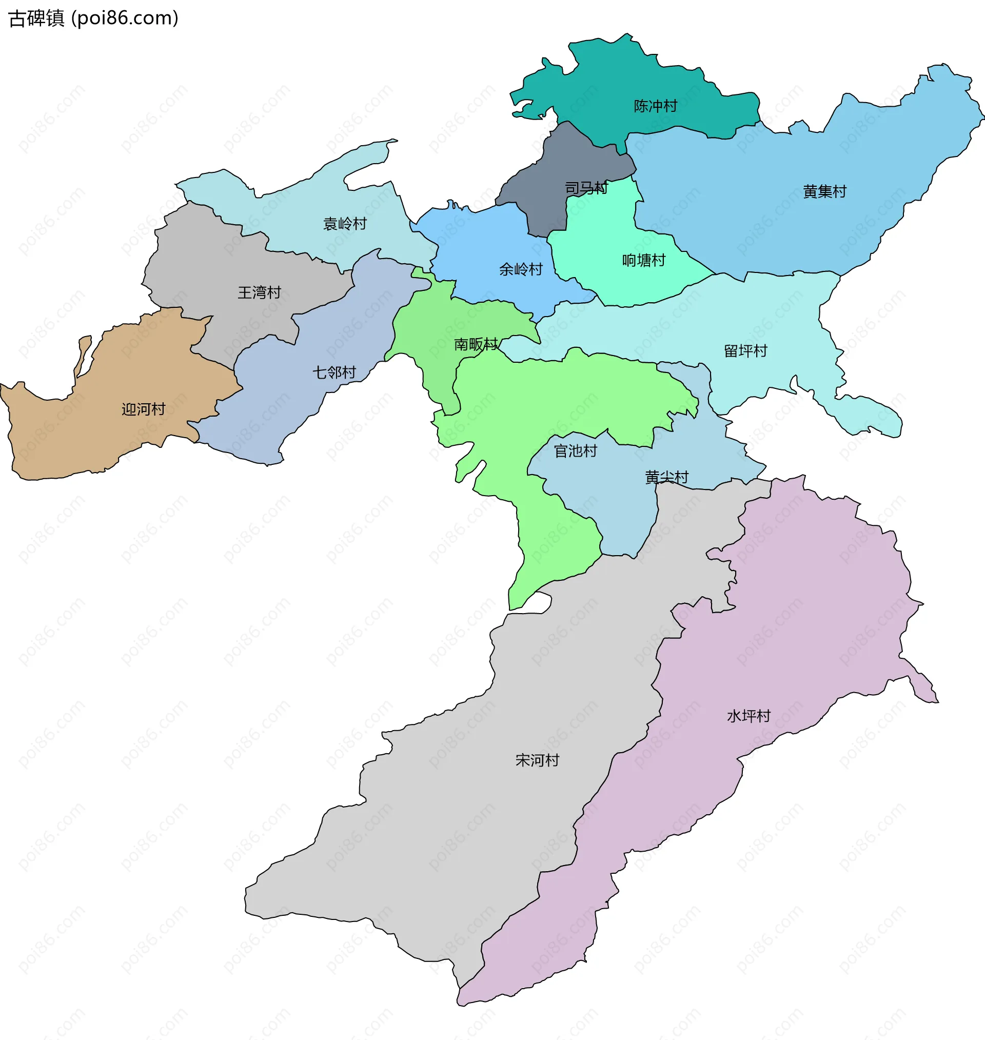 古碑镇边界地图(五级行政区划)