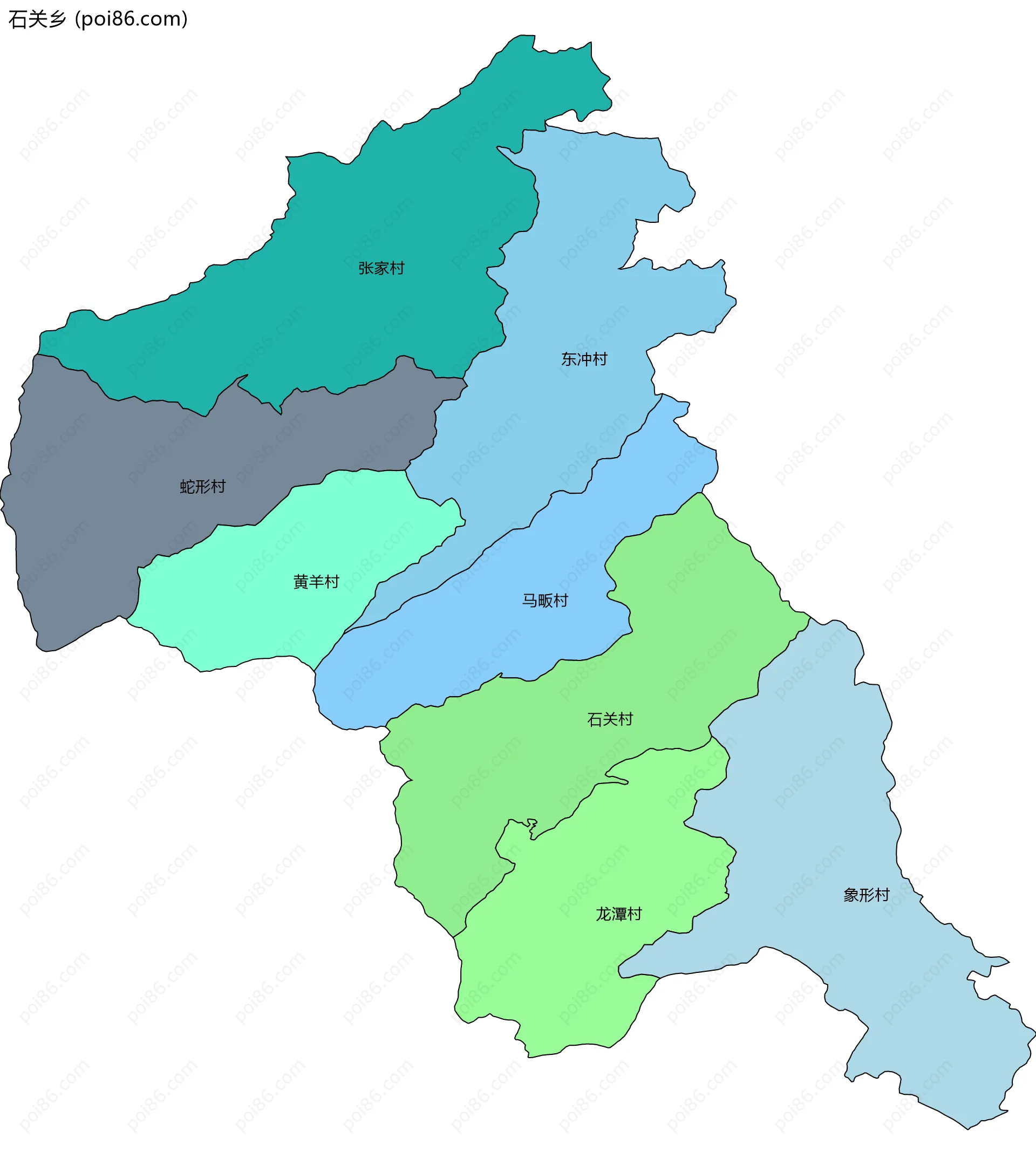 石关乡边界地图(五级行政区划)