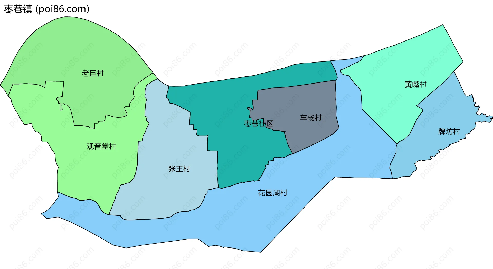 枣巷镇边界地图(五级行政区划)