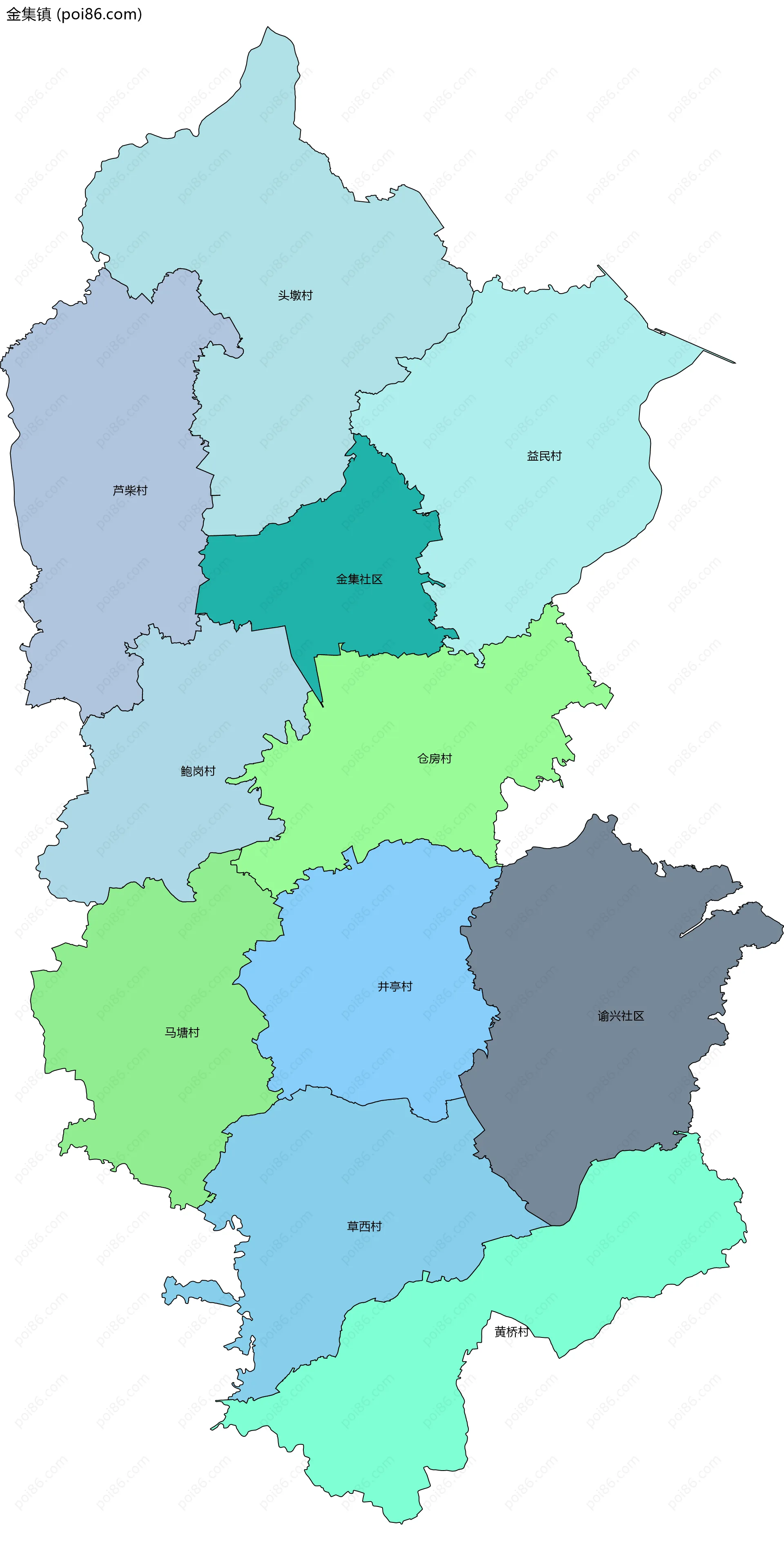 金集镇边界地图(五级行政区划)
