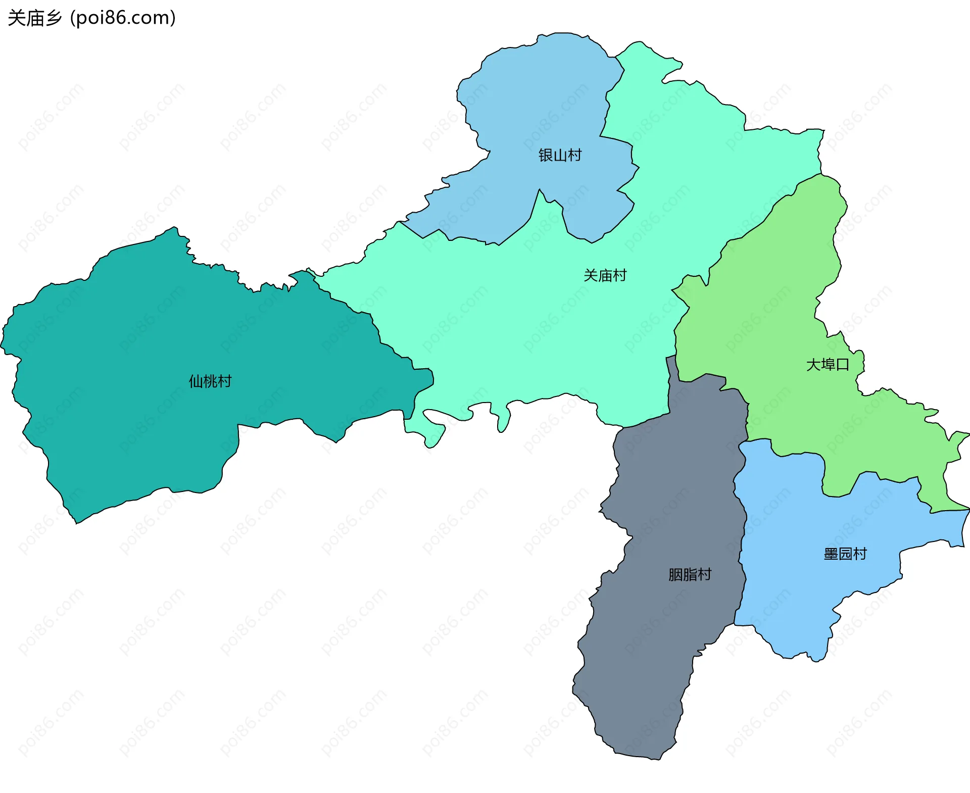 关庙乡边界地图(五级行政区划)