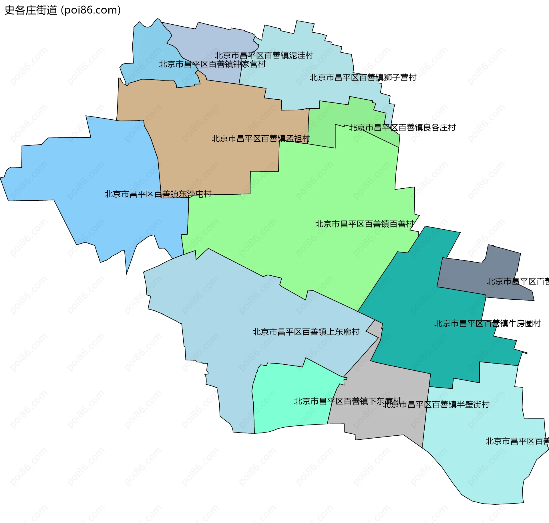 史各庄街道边界地图(五级行政区划)