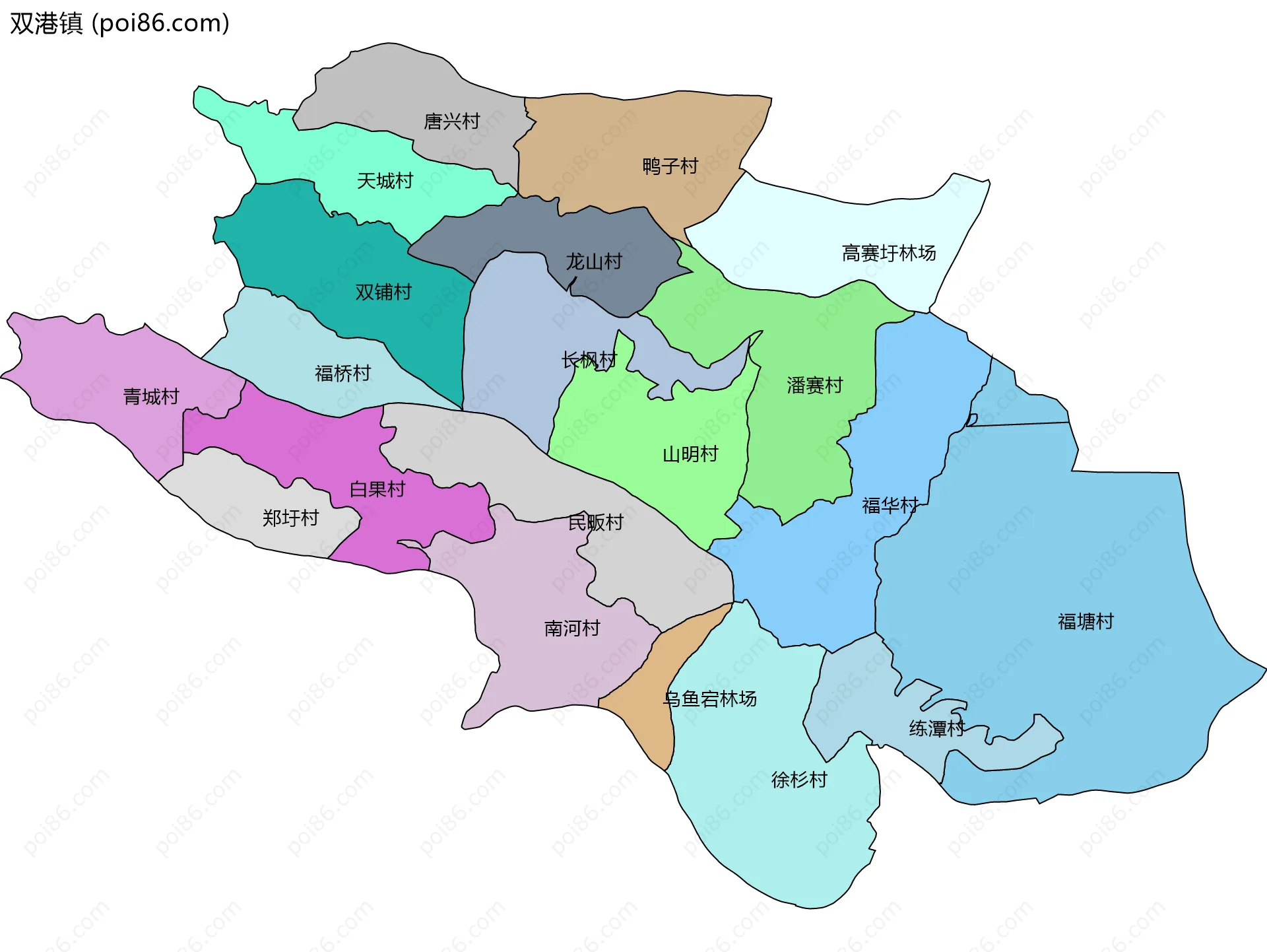 双港镇边界地图(五级行政区划)