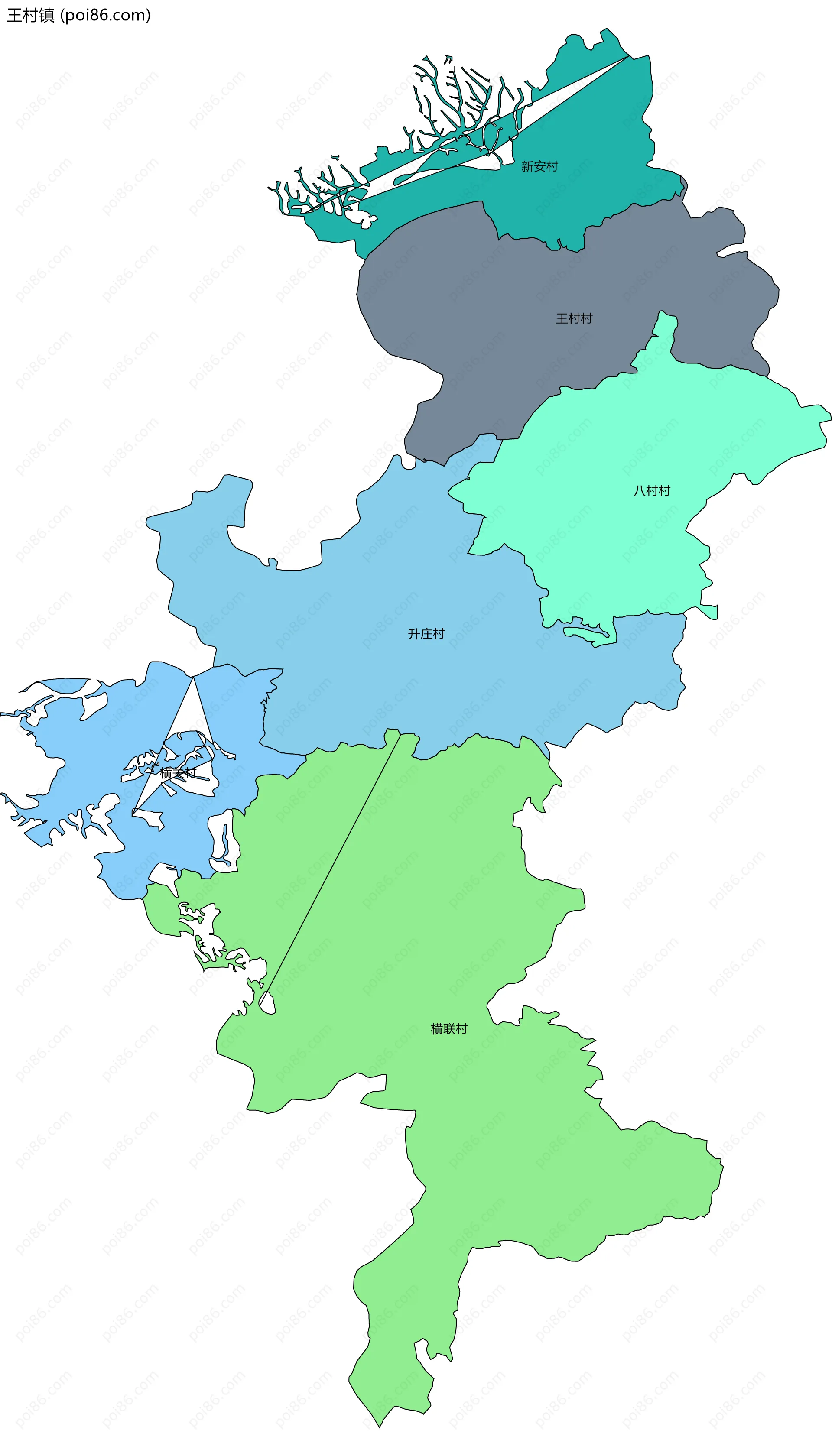 王村镇边界地图(五级行政区划)