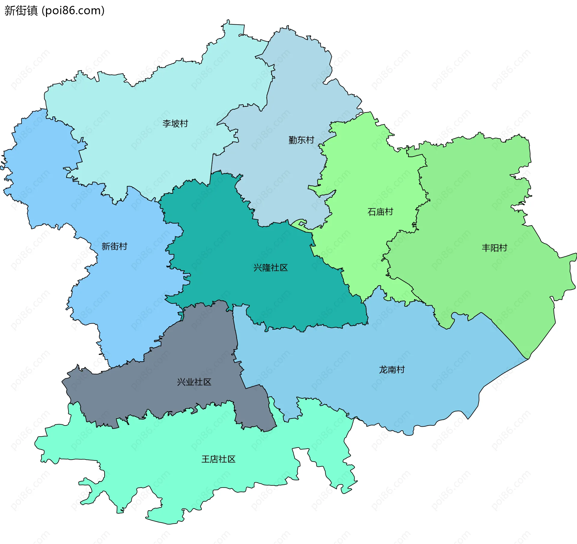 新街镇边界地图(五级行政区划)