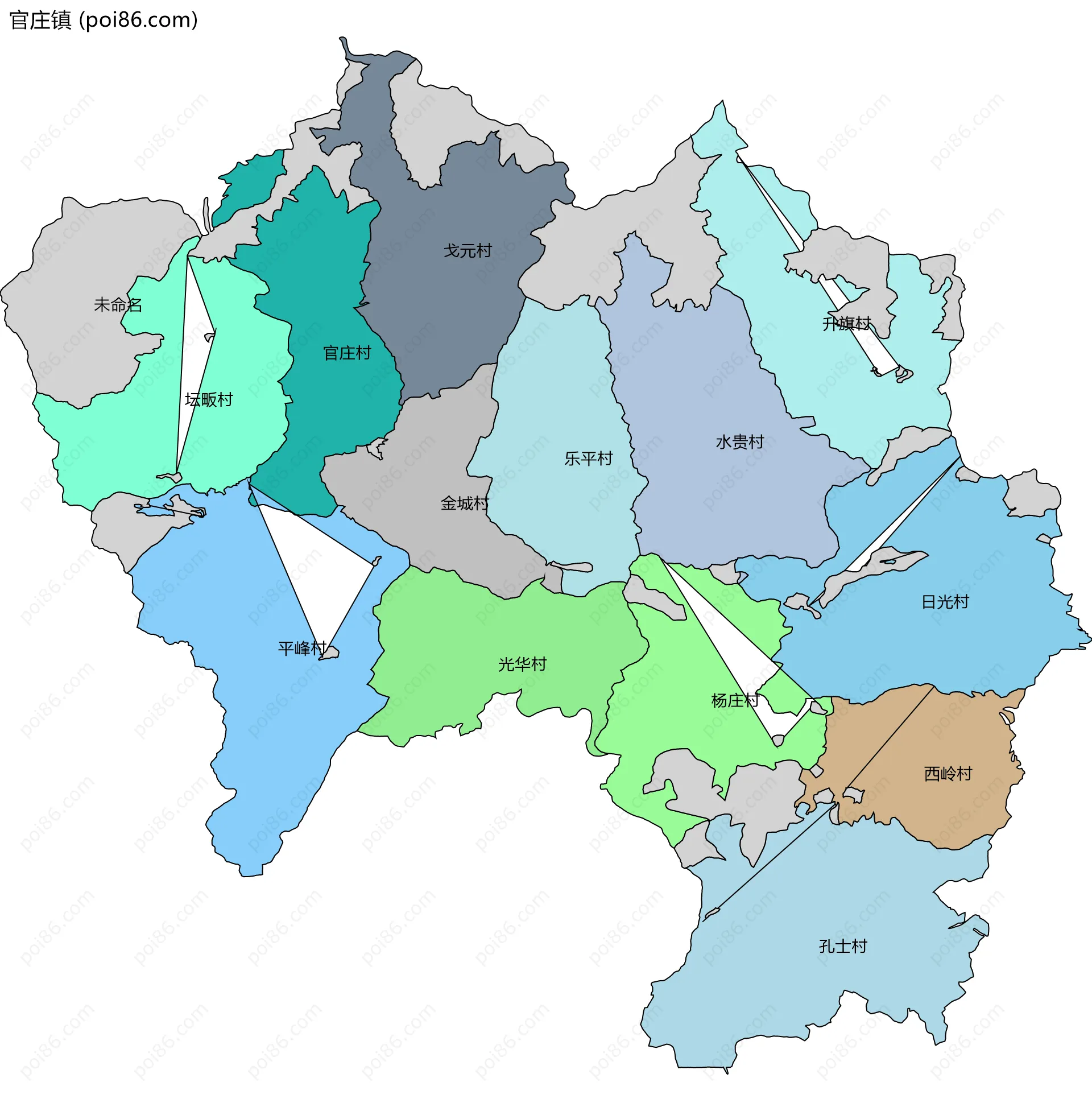 官庄镇边界地图(五级行政区划)