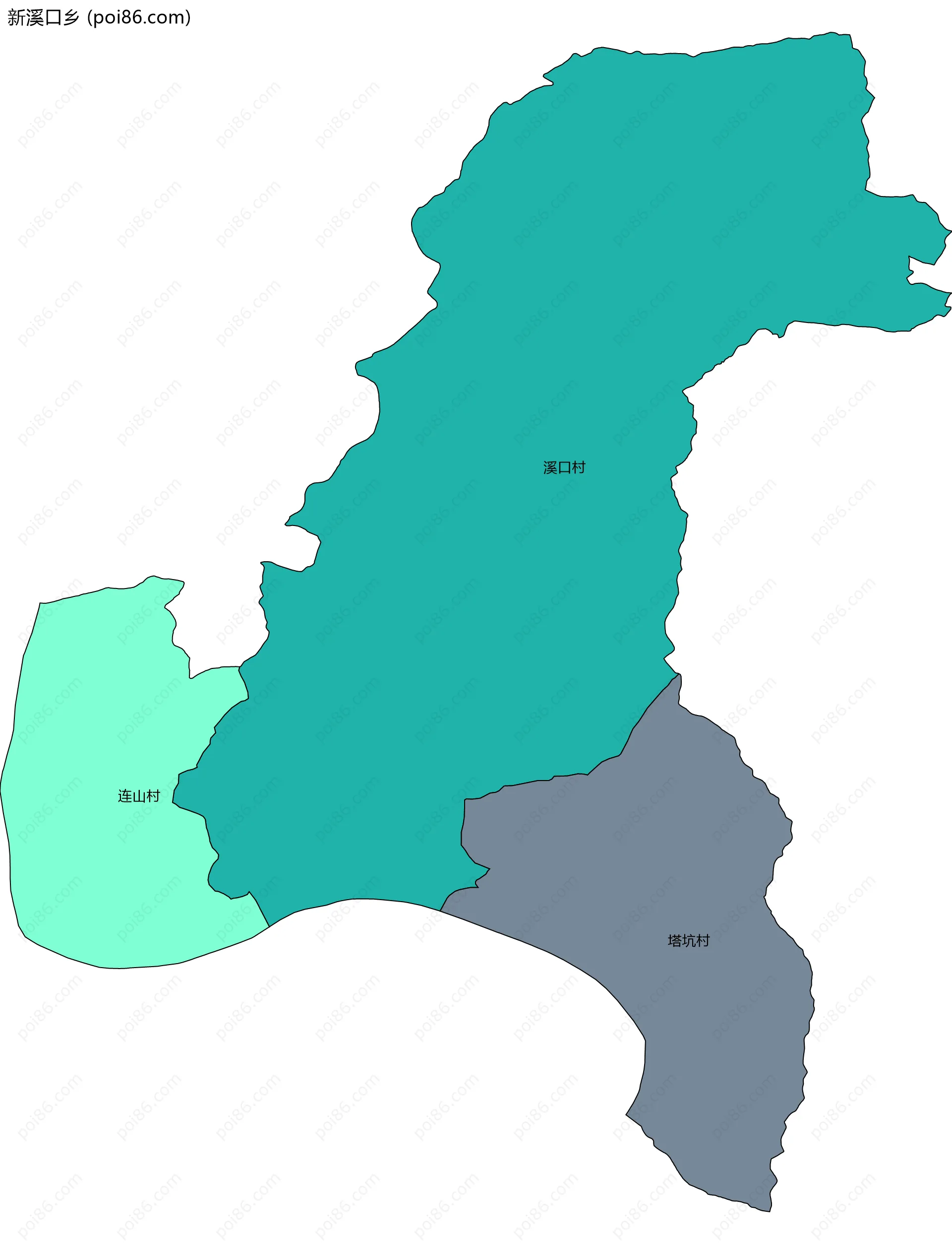 新溪口乡边界地图(五级行政区划)